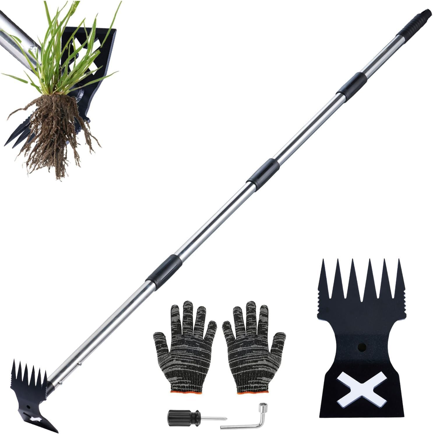 Weed Puller Tool with Long Handle - 60" Rake 2 in 1 Hand Killer and Hoe Bonsai Manual Weeders for Heavy Duty Uprooting Weeding Pull for Yard Lawn Patio and Garden image number 2