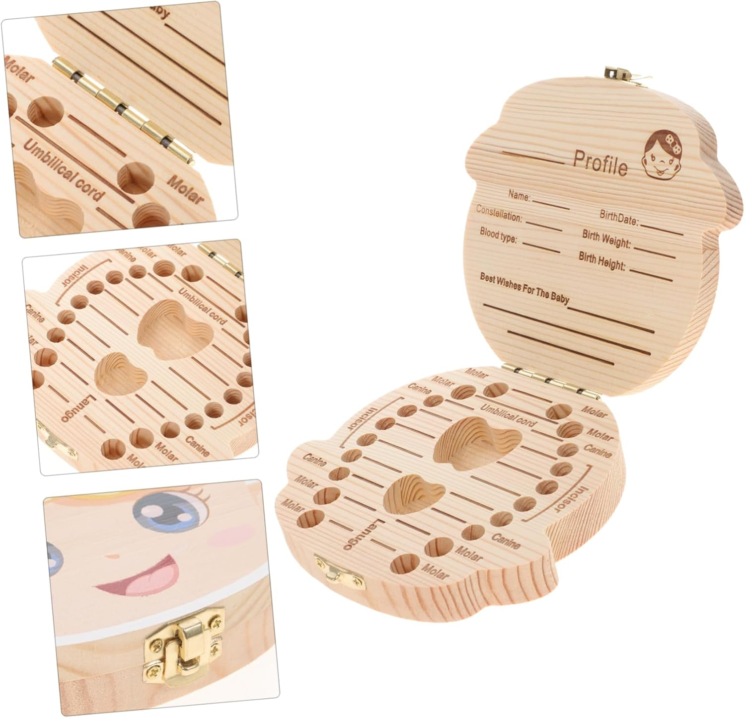 ABOOFAN First Tooth Box Cute Wooden Keepsake Storage for Cartoon Design Lightweight for Showers and Birthdays Tooth Holder image number 3