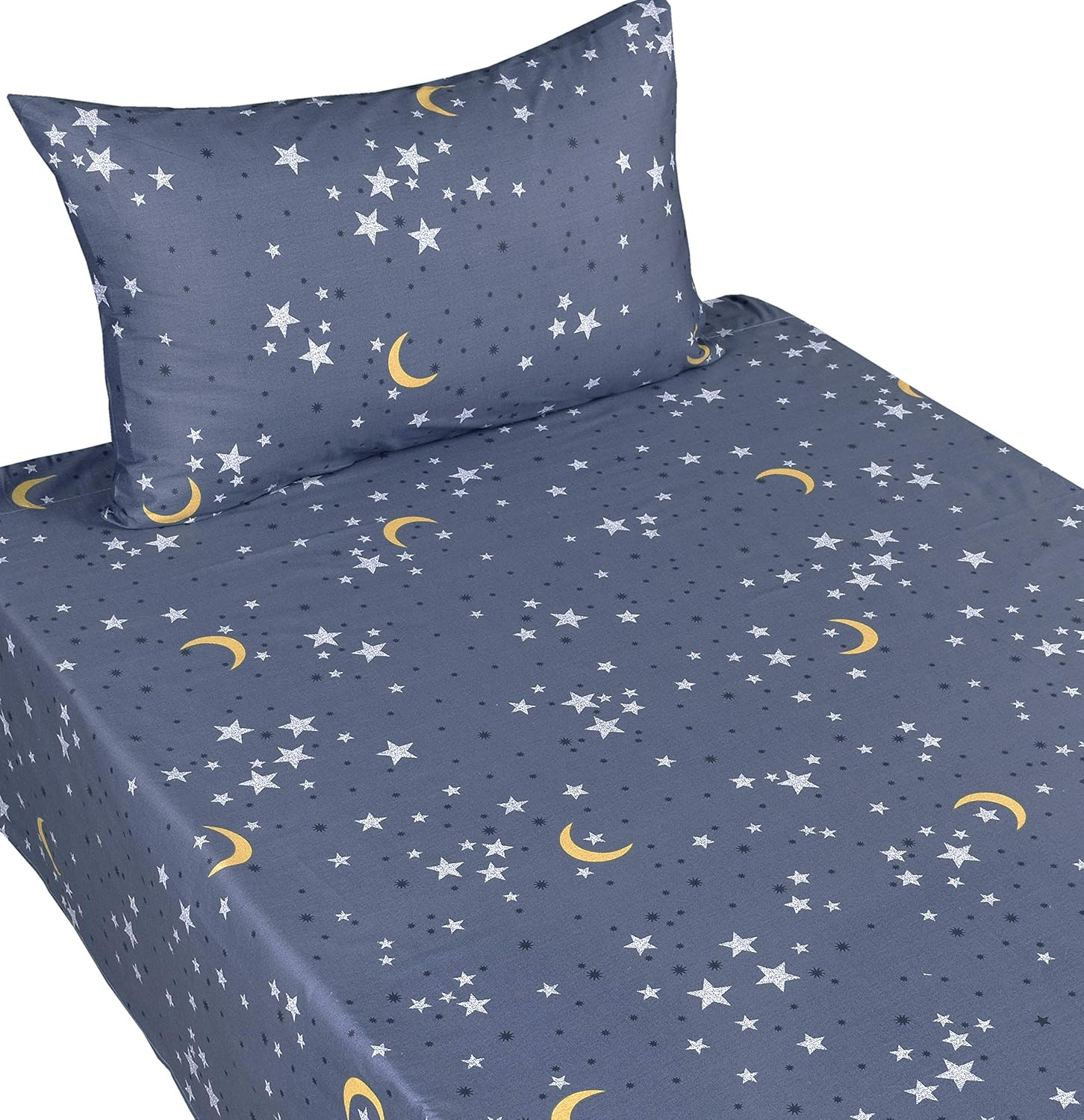 Scientific Sleep Moon & Stars Boys Girls 100% Cotton 3 Pcs Twin Bed Sheet Set Kids Toddler Teen, Flat Sheet & Fitted Sheet & Pillowcase Kids Bedding Set image number 4