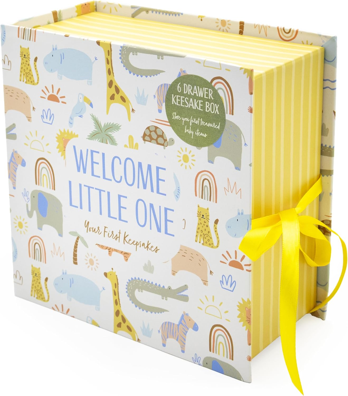 Lullaby Animals Baby Keepsake Box &ndash; 6 Drawer Memory Box for Newborn Mementos &ndash; Baby Gift with Ribbon Closure image number 3