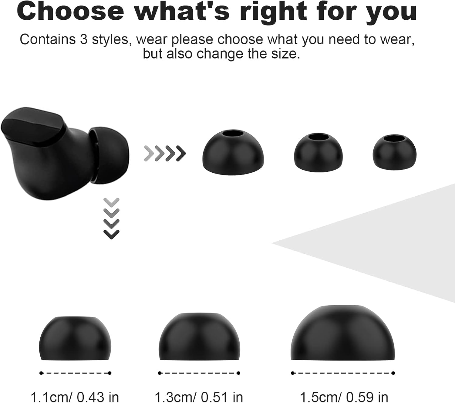 Replacement Silicone Ear Tips Compatible with Beats Fit Pro & Beats Studio Buds, Soft Eargels Earbuds Covers, 3 Pairs (S/M/L) (Black) - Black image number 6