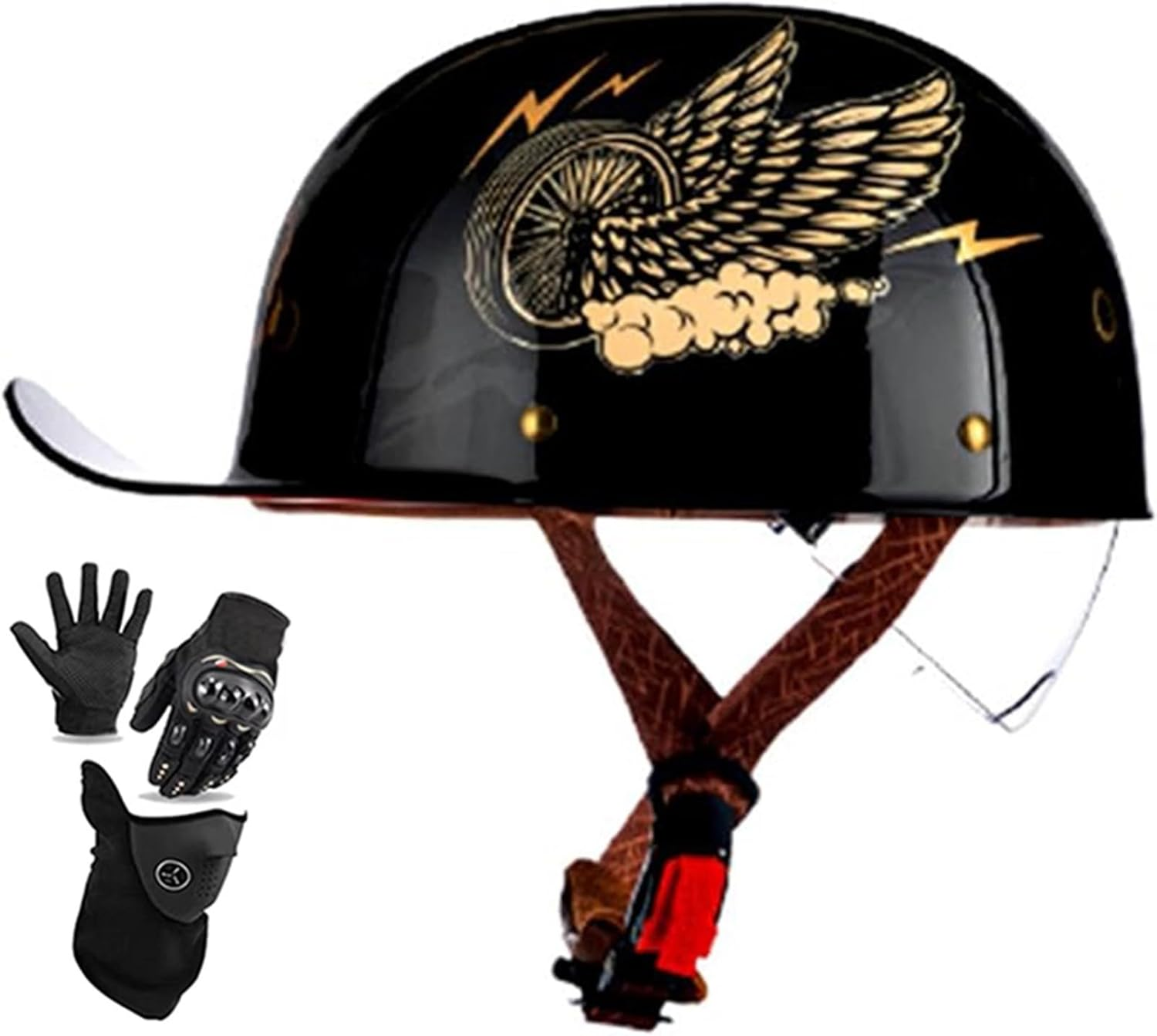 Vintage German Half Hel-Met Baseball Cap Retro Motorcycle Half Skull Cap Open-Face Hel-Met, Moped Cruiser Scooter Hel-Met