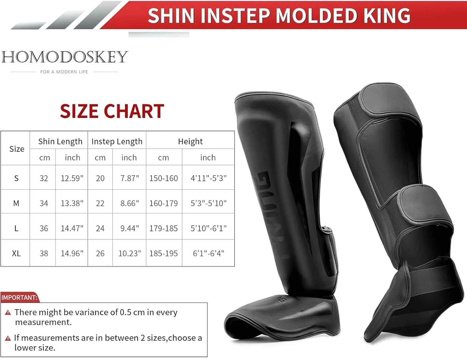 Homodoskey Sports Shin Guards &ndash; Boxing Muay Thai Instep Leg Protector for Martial Arts, Kickboxing, BJJ, Karate, Taekwondo &ndash; PU Leather Reinforced MMA Shin Guards with Foam Padding