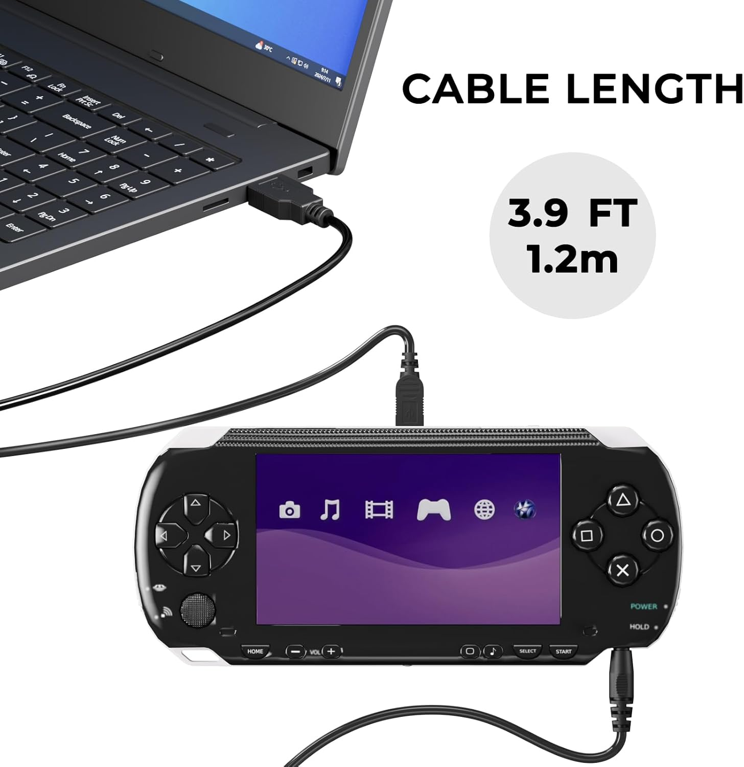 120CM USB PSP Charger Cable for PSP 1000/2000/3000/PS3 Charging Cable, 3.9Ft 2 in 1 USB Data Charger Cord Lead image number 6