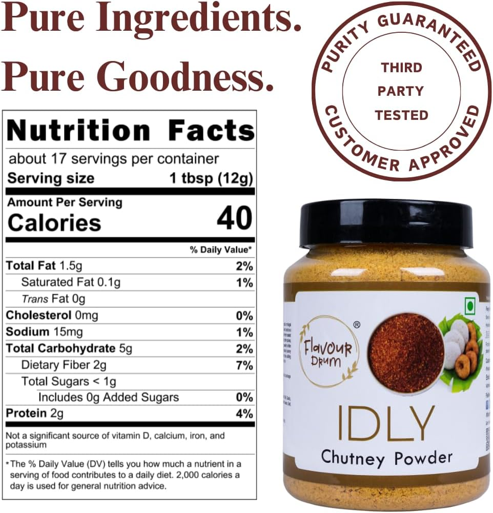Flavour Drum Idly Chutney Powder, 200 G - Podi | Healthy | Fresh and Tasty | image number 1