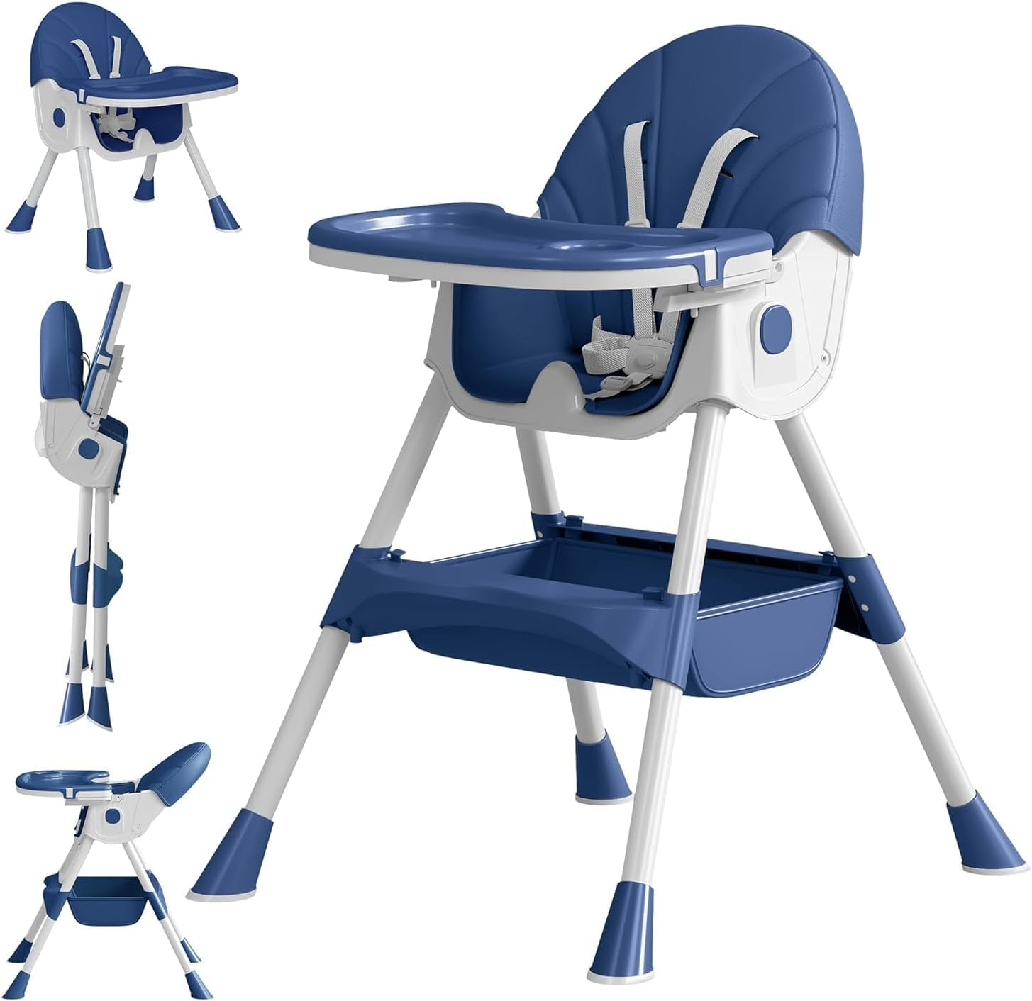 Baby High Chair for Babies and Toddlers with 360 Degree Rotatable Wheels 6 in 1/3 in 1 Foldable and Portable Children'S Highchair Suitable for Babies of All Ages to Grow up (Navy Blue) image number 1