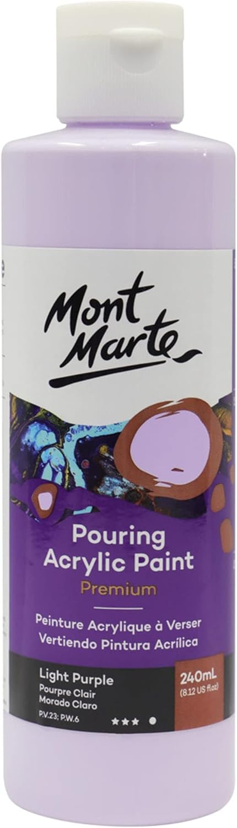 MONT MARTE Premium Pouring Acrylic Paint, 240Ml (8.11Oz), Light Purple, Pre-Mixed Acrylic Paint, Suitable for a Variety of Surfaces Including Stretched Canvas, Wood, MDF and Air Drying Clay image number 4