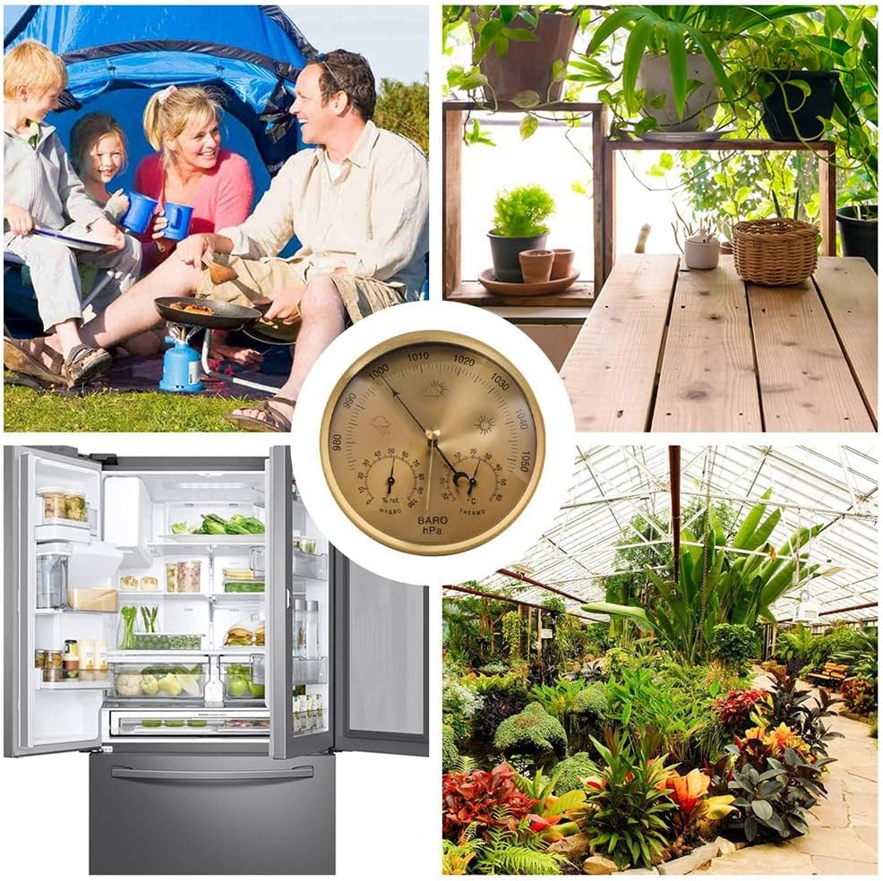 3-In-1 Dial Barometer Thermometer Hygrometer (Gold) Metal+Abs+Acrylic for Home, Wall Decor, Baby Room, Fishing 1 Piece image number 5