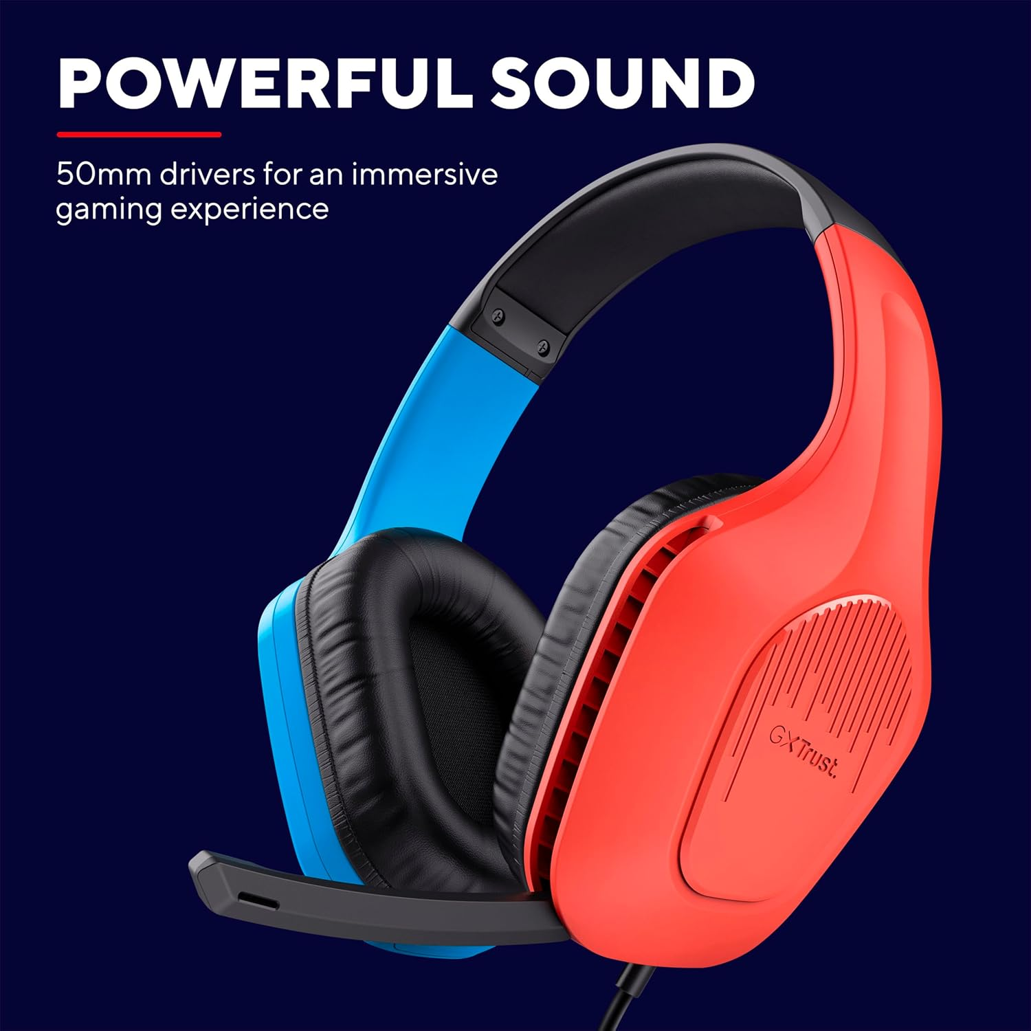 Trust Gaming GXT 416S Zirox Lightweight Gaming Headset for Nintendo Switch Consoles with 50Mm Drivers, 3.5 Mm Jack, 1.2M Cable, Foldaway Microphone, Over-Ear Wired Headphones, Blue/Red