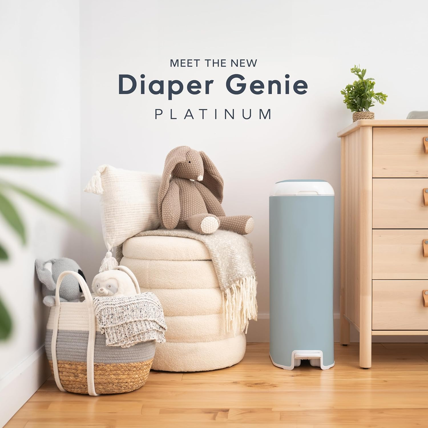Diaper Genie Platinum Pail (Glacial Blue) Is Made in Durable Stainless Steel and Includes 1 Easy Roll Refill with 18 Bags That Can Last up to 5 Months. image number 6