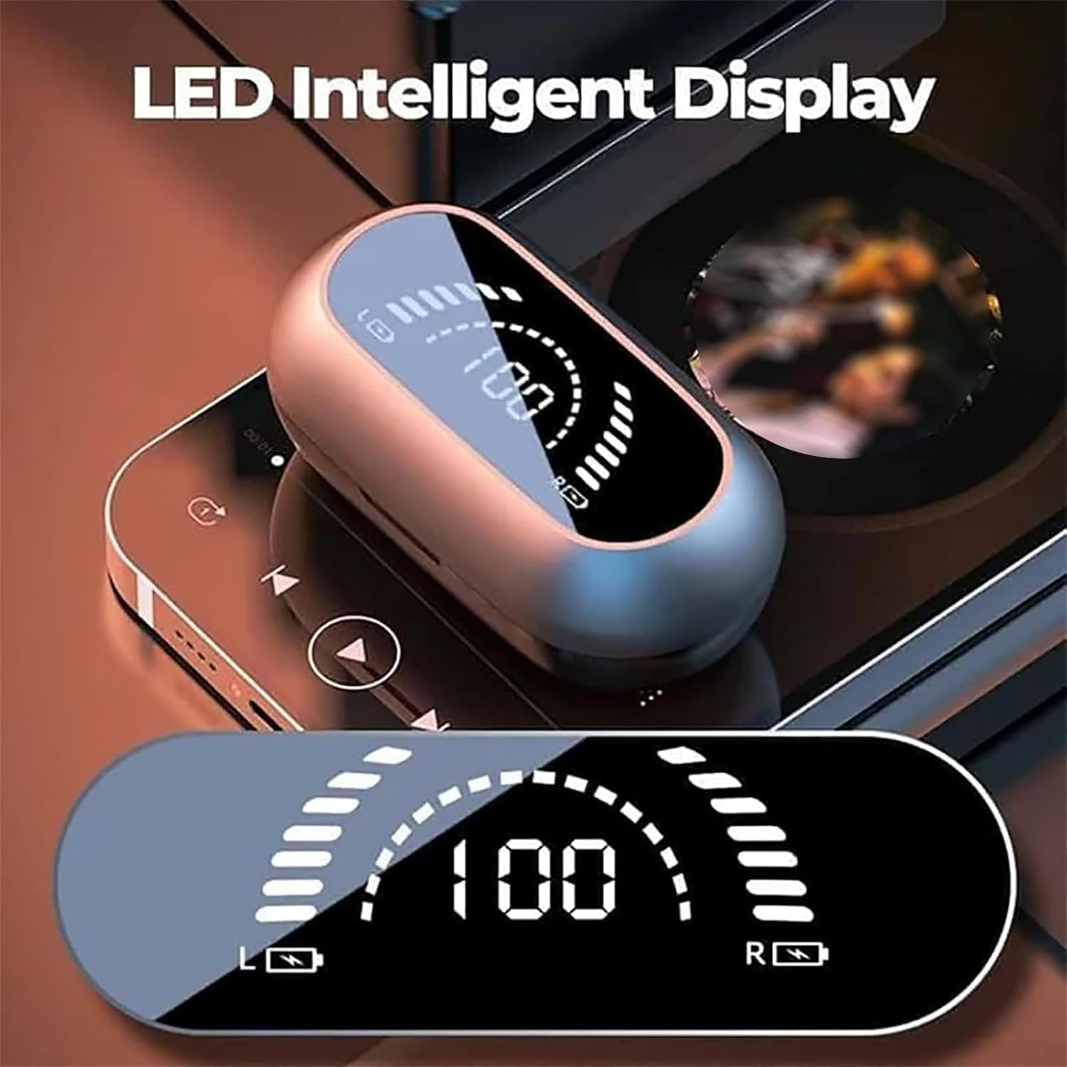 Morrat Ear Clip Headphones, Wireless Ear Clip Bone Conduction Headphones, Smart Fingerprint Touch Waterproof Earphones with Led Intelligent Display (White) image number 1