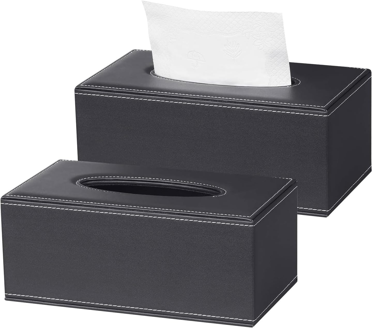 2 Pack PU Leather Tissue Box Holder,Stylish Tissue Box Holder with Magnetic Bottom,Rectangle Tissues Boxs,Decorative PU Tissues Cover for Bathroom Living Room Bedroom Table Desk Home Office Car, Black image number 1