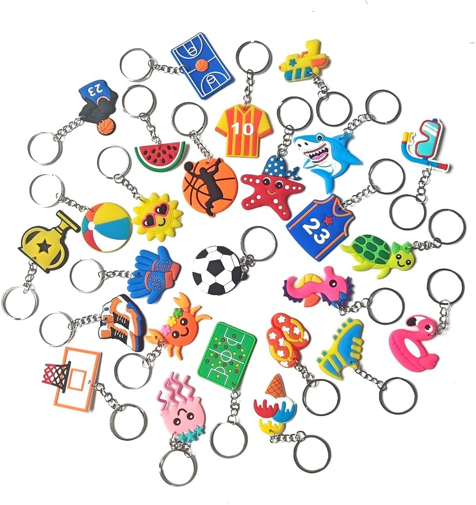 26 Pcs Colorful Keyring for Kids Teens,Animal Sports Summer Theme Keychains for Backpacks,Cute Keychain for Girls Boys Women Adult Party Supplies Birthday Gifts image number 4