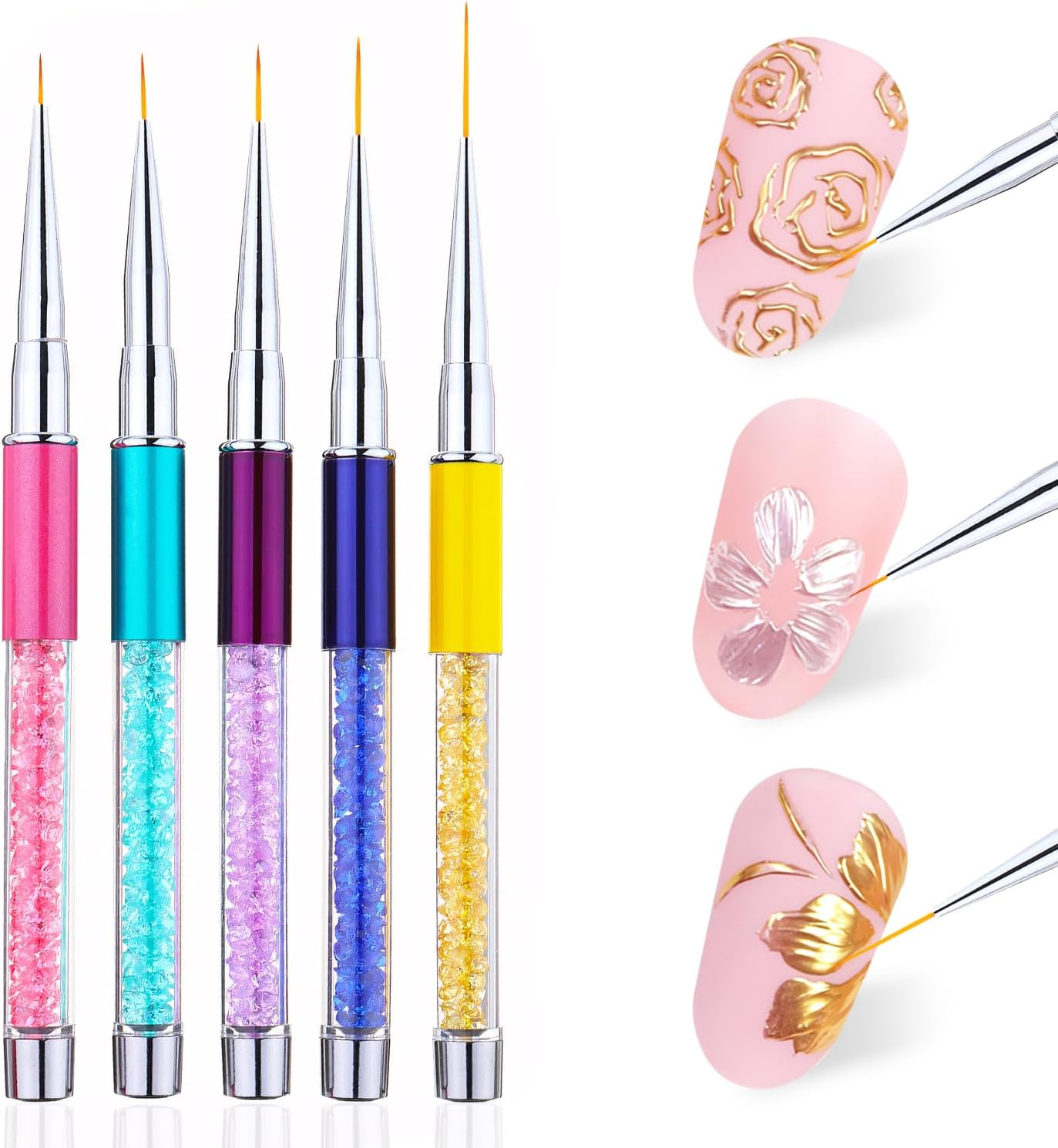 5 Pcs Nail Art Brushes, Nail Line Brush Nail Art Pens Nail Brushes for Nail Art Nail Art Tools for Nail Design Drawing（Size: 7/9/11/14/19Mm） image number 2