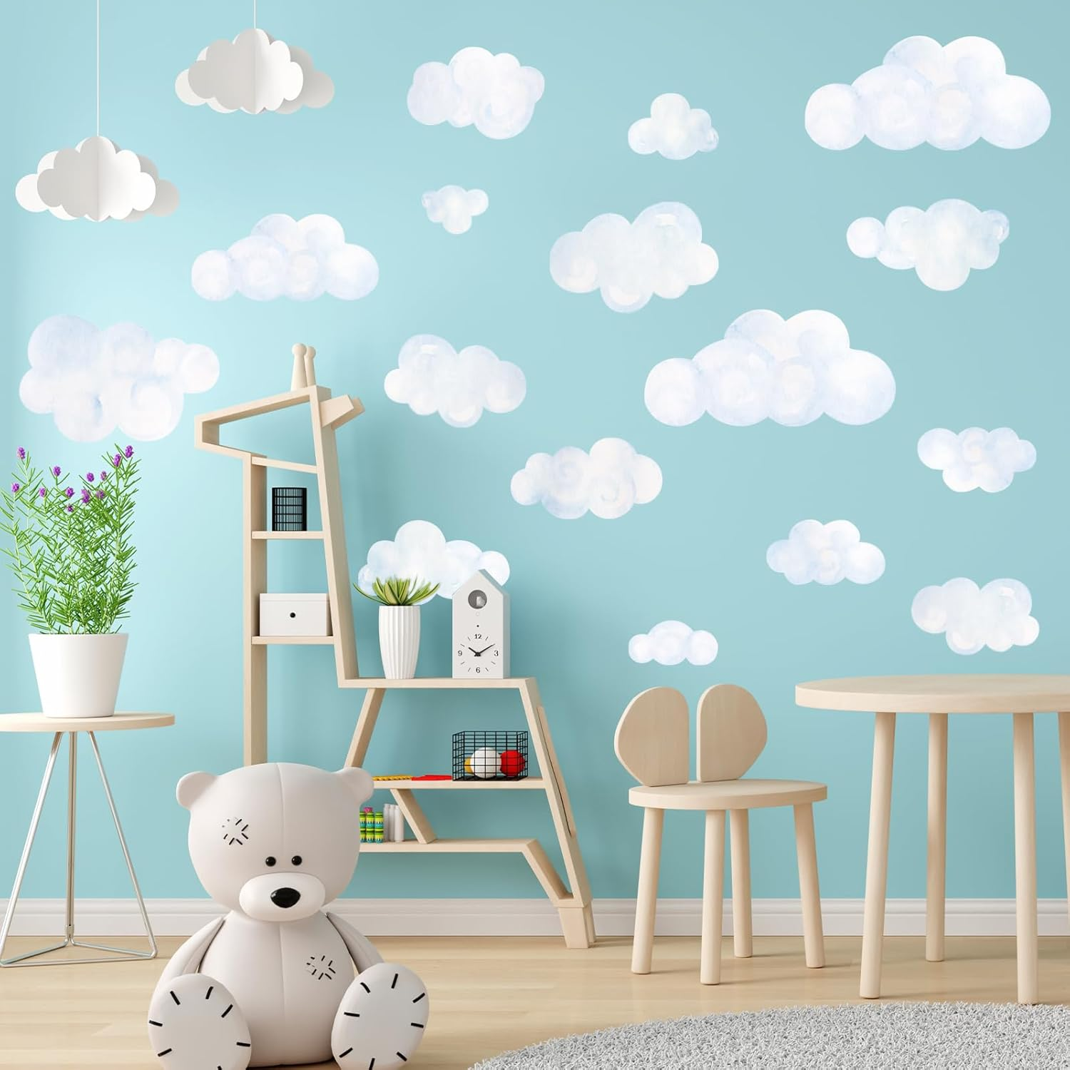 Jarthenaamcs 9 Sheet Cloud Wall Decal Stickers White Sky Mural Sticker Peel and Stick Nursery Wallpaper Decal for Bedroom Playroom Decoration image number 6