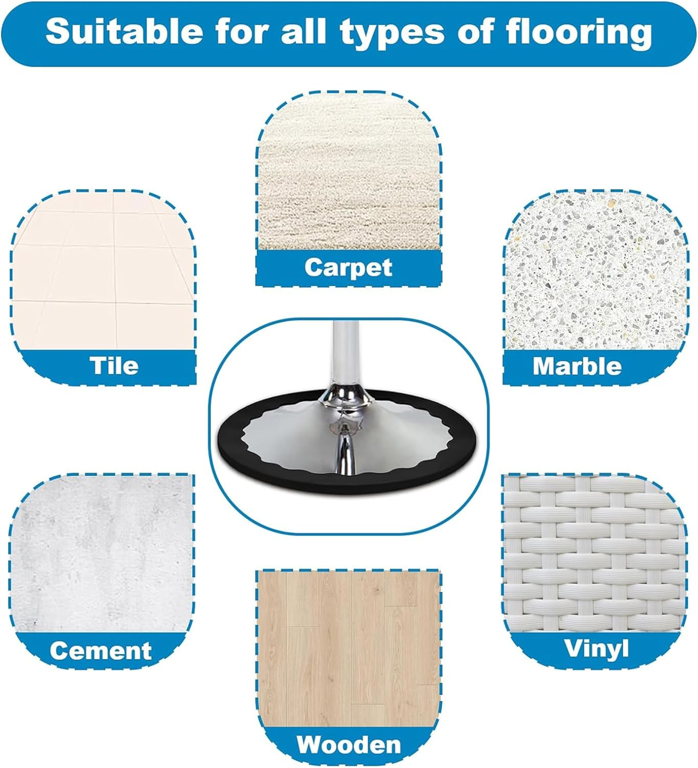 2 Pack Bar Stools Leg Protectors Ring,Chair Footrest Bottom Pads for Wooden Floor,Non Slip Silicone Chair Leg Floor Protector,No Scratches No Noise,Stretchable Fits 14.5" to 16.5" Chair Base(Black) image number 5