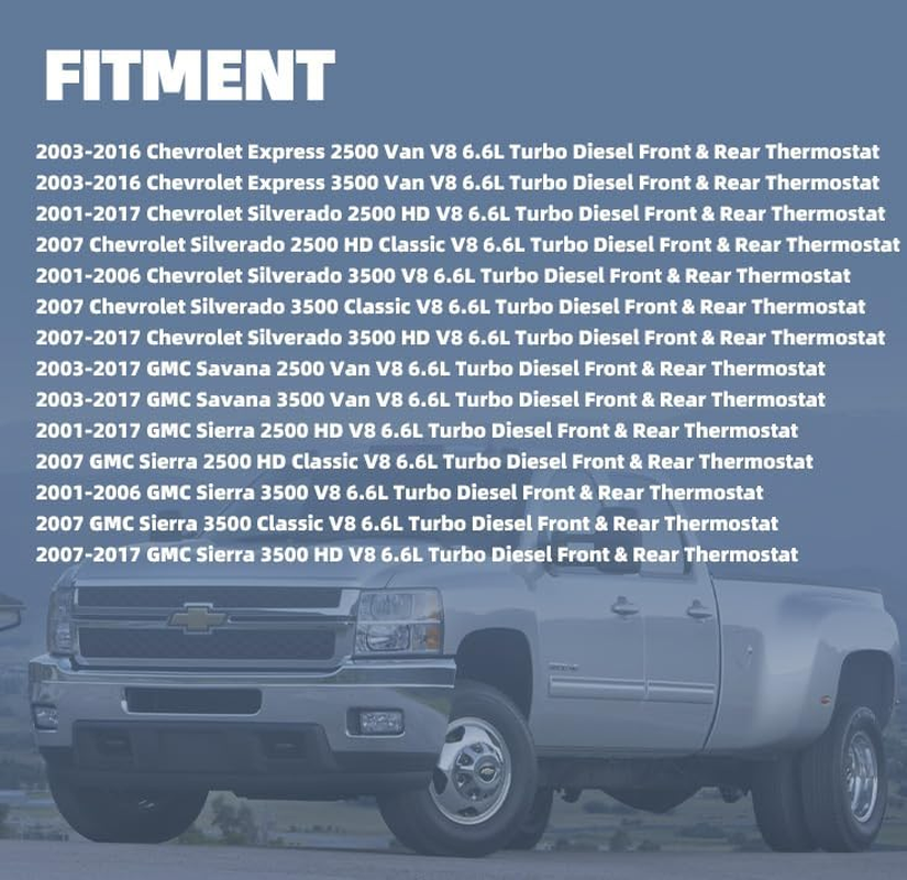 MITZONE Front & Rear Thermostat Kit with Seal Compatible with 2001-2017 Chevy Silverado 2500 HD 3500 Express 2500 3500 GMC Sierra 2500 HD 3500 Savana 2500 3500 6.6L Diesel image number 4