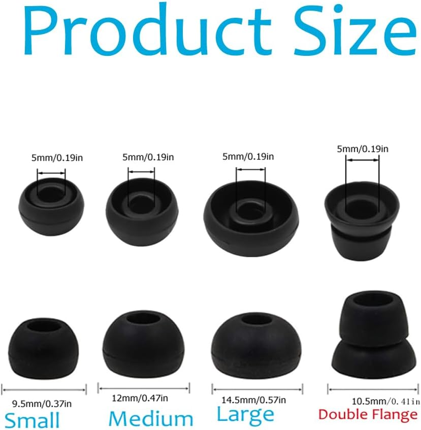 Rhinenet Replacement Silicone Ear Tips Earbuds for Beats by Dre Powerbeats 2 & 3 Wireless Earphones Headset Gel Tips Earplug 8 Pairs Headphone Cover Sweatproof Easy to Use Comfortable Ear Buds Black - Blue image number 2