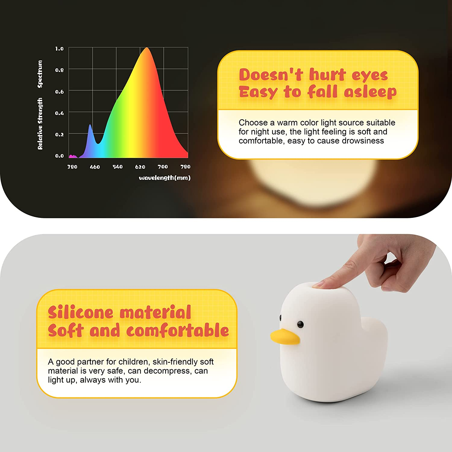 UNEEDE LED Benson Night Light, Cute Duck Animal Silicone Nursery Night Light Rechargeable Table Lamp Bedside Lamp with Touch Sensor for Baby Girls Women Bedrooms, Living Room image number 6