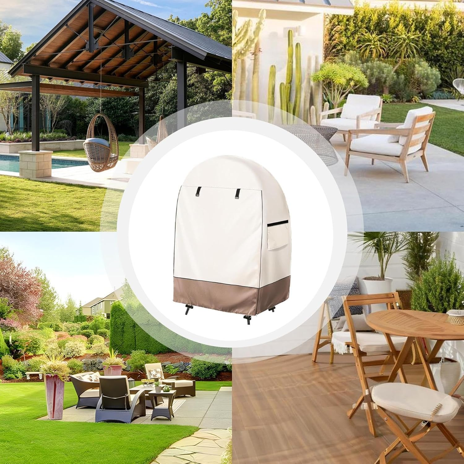 Patio Chair Covers Waterproof - Egg Rocking Chair Cover with Double Zipper | Heavy-Duty Weatherproof 420D Oxford Shield for Garden Porch Lawn Yard Outside image number 5