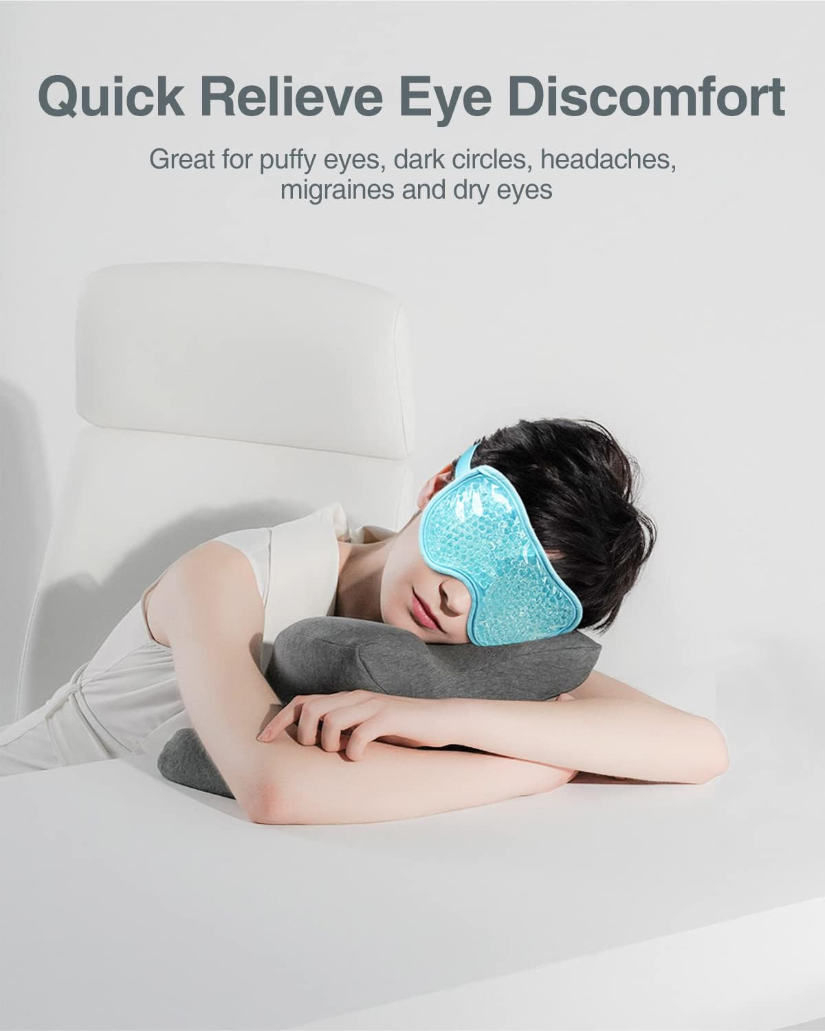 Luxtude Gel Eye Mask Cooling Eye Masks for Dry Eyes, Hot Cold Eye Ice Pack Reusable Gel Sleeping Mask, Frozen Cold Eye Compress for Puffiness/Dark Circles/Headaches/Skincare/Pain Relief (Blue) image number 2