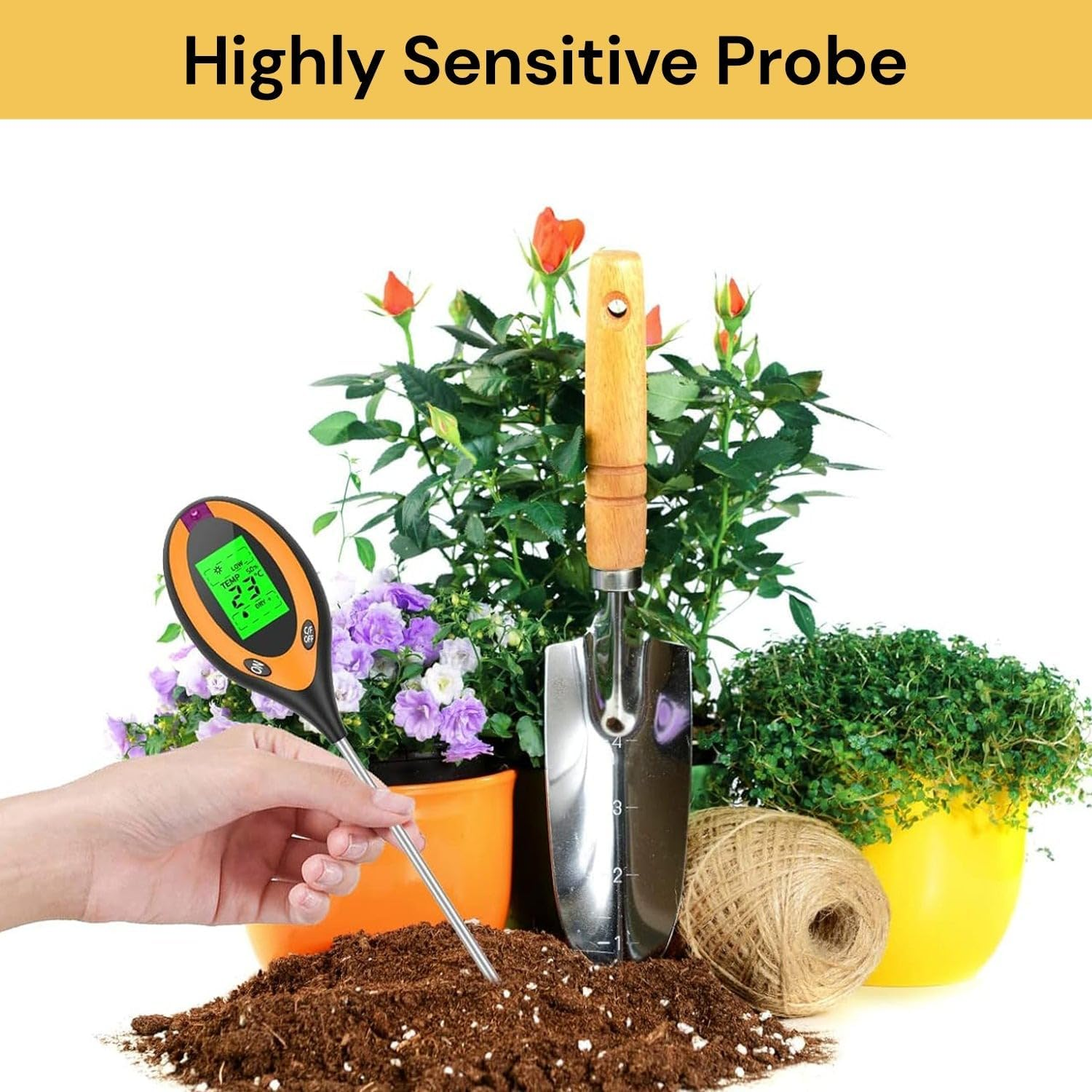 EZONEDEAL Soil Moisture Meter, Digital PH Meter, Soil Moisture, Plant Temperature, Soil Test Meter for Garden, Lawn, Plant Care, Farm & Indoor Outdoor Plants, Plant Water Monitor image number 1