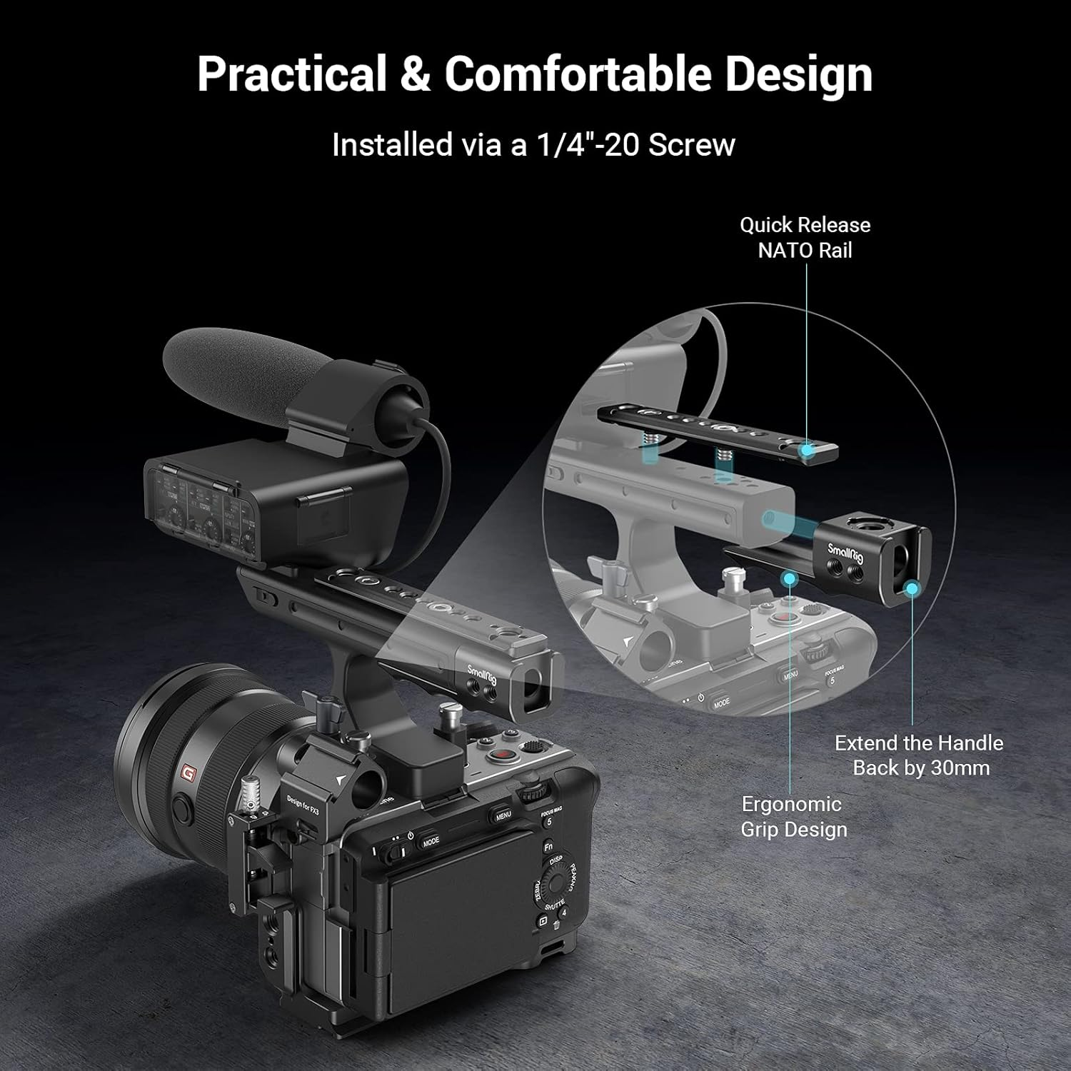Smallrig FX3 / FX30 XLR Handle Extension Rig for Sony - MD3490 image number 2