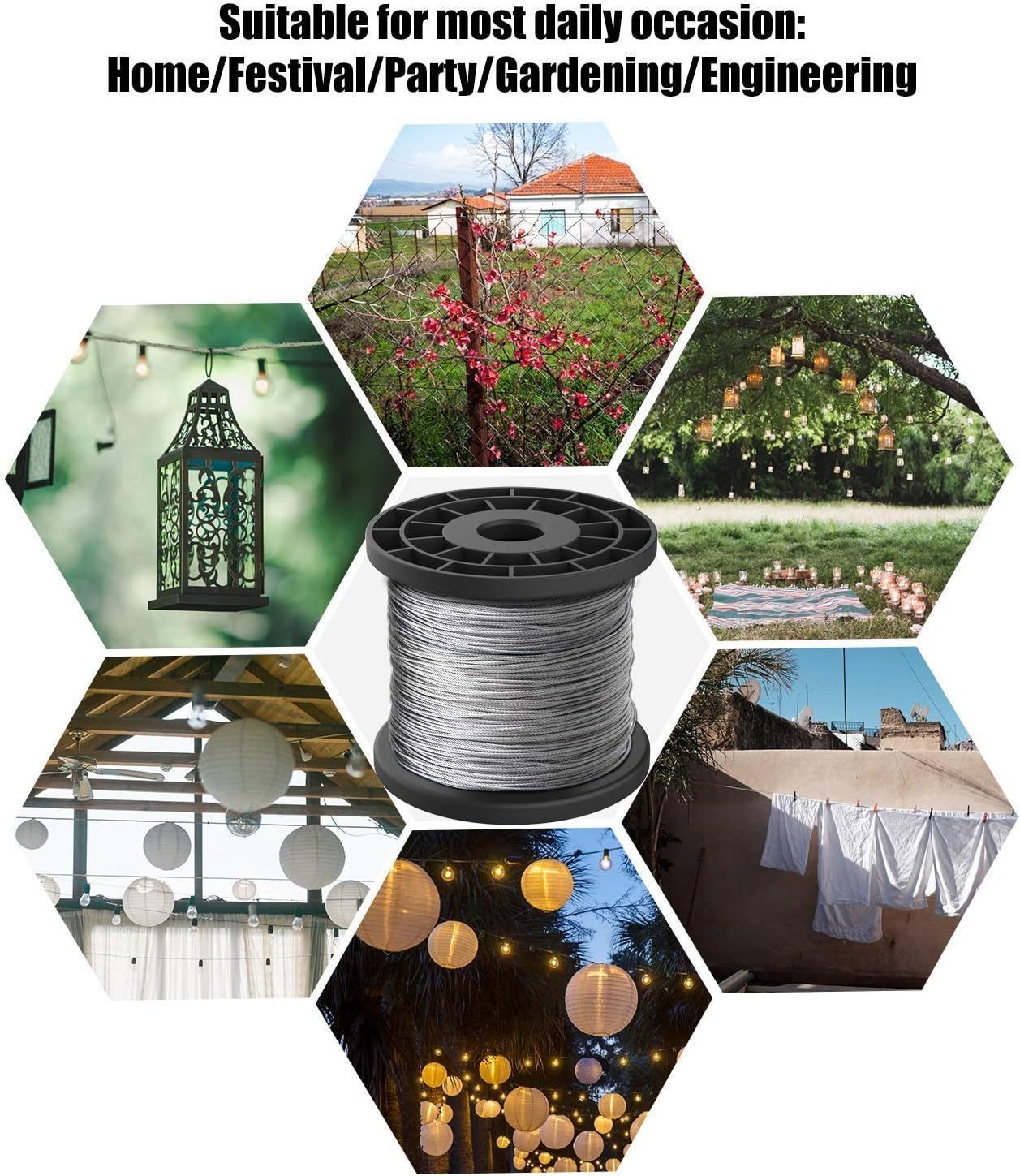 Oranlife 30 M Stainless Steel 304 1/16 Core Core Wire Rope 167 Kg Breaking Strength with 100 Pieces Aluminium Crimp Sleeves image number 6