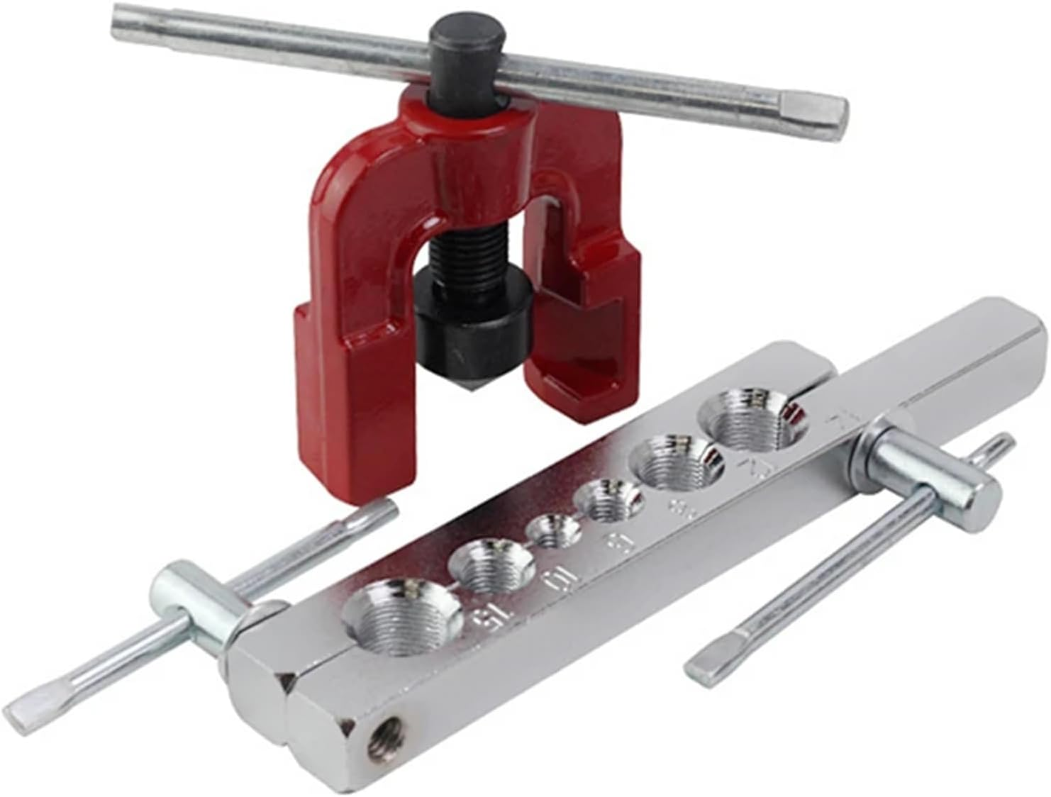 Maizoon Flaring Tool Set Cone and 6-Hole Bar for Tubing Pipe 6 Dies of 3/16-5/8 Inch Kit with Copper Brass Aluminum Mild Steel for Water Gas Refrigeration Brake Line Applications image number 3