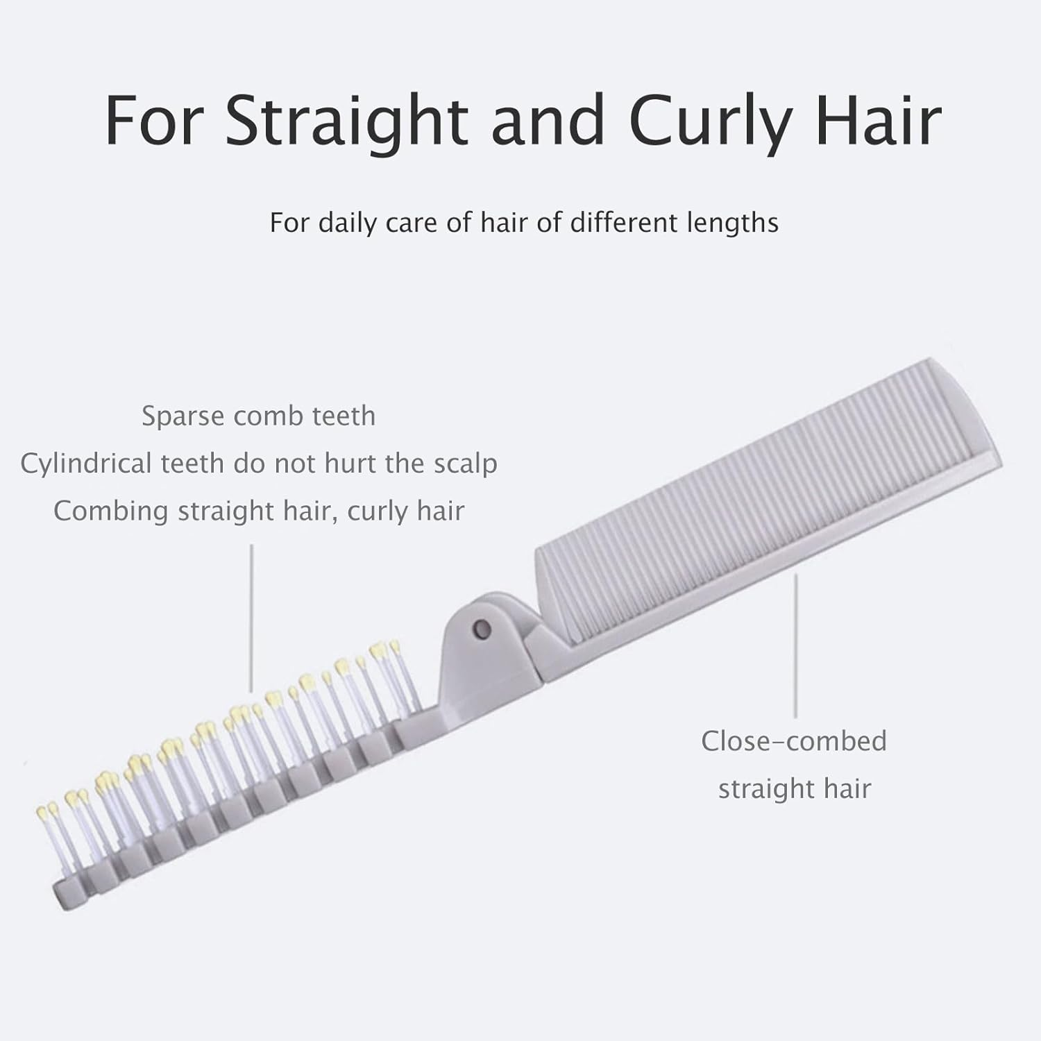 2 Piece Folding Hair Brush Set, Portable Travel-Friendly Comb &ndash; Small, Foldable for Purses &ndash; Mini Pocket Brush for Women and Girls &ndash; Anti-Static Double-Sided Compact Hair Comb image number 2