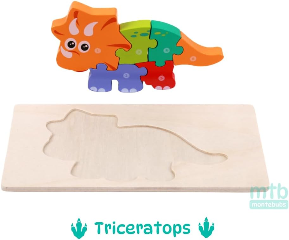 3D Dinosaurs Puzzles for Toddlers Set of 4 Dinosaurs Easy Grip Chunky Wooden Puzzles Suitable as Boys and Girl Age 3 4 5 Years Old Montessori Toys image number 2
