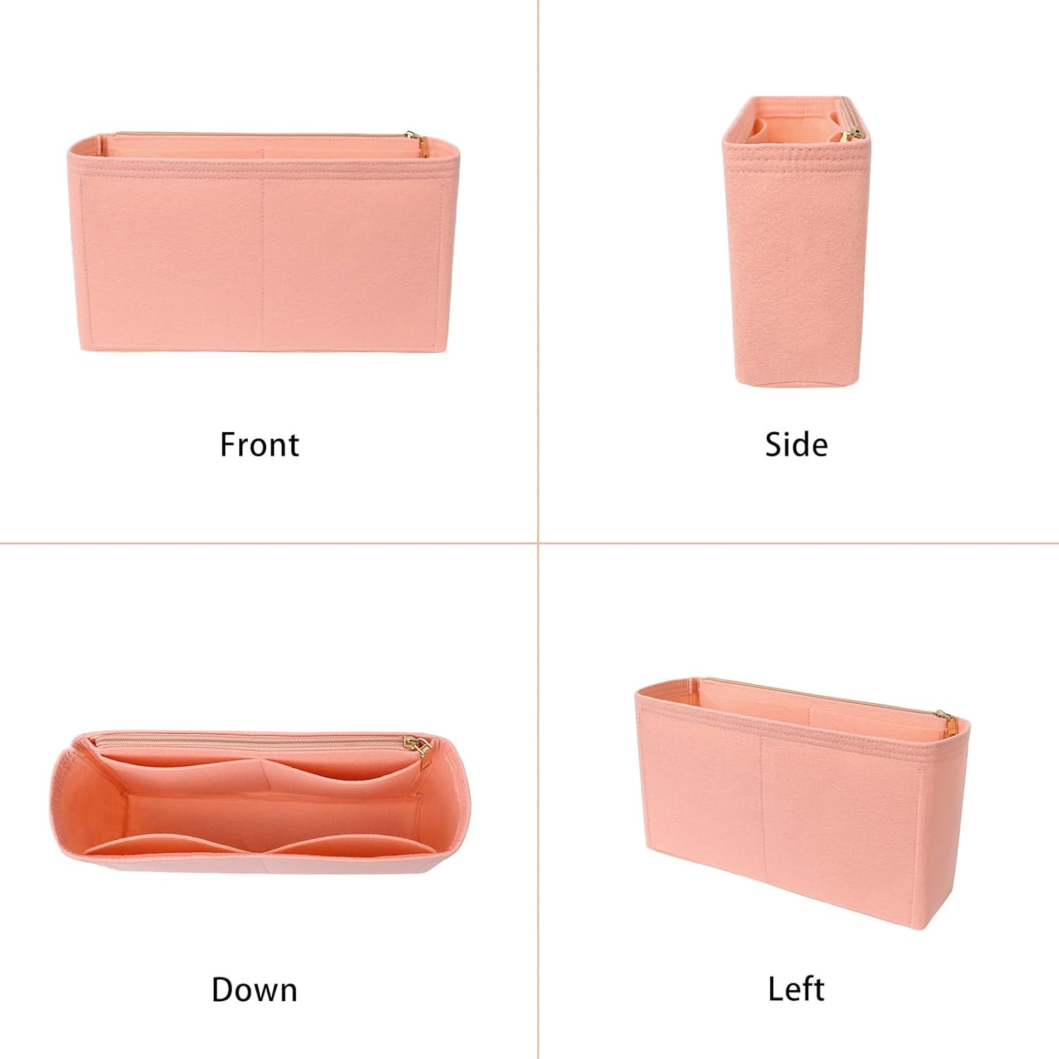Surblue Purse Organizer Insert for Handbags, Felt Bag Organizer with Zippers Handbag Shaper Pouch for Classic 19 Flap Bag, Marmont, Onthego,（Lightpink, Slender L） image number 2