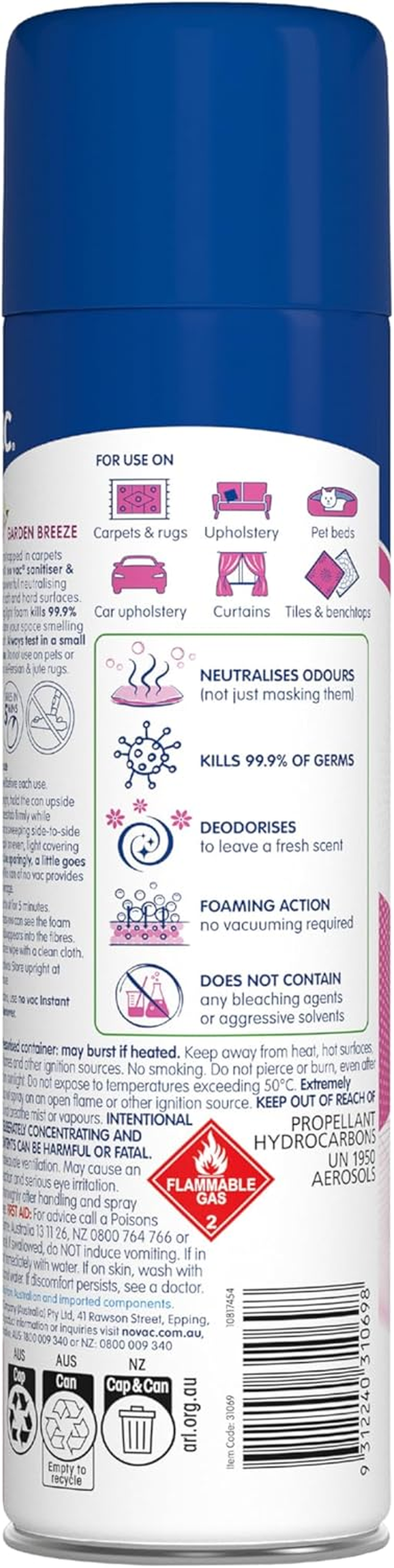 No Vac Garden Breeze Foaming Sanitiser and Deodoriser Spray 418 G image number 2