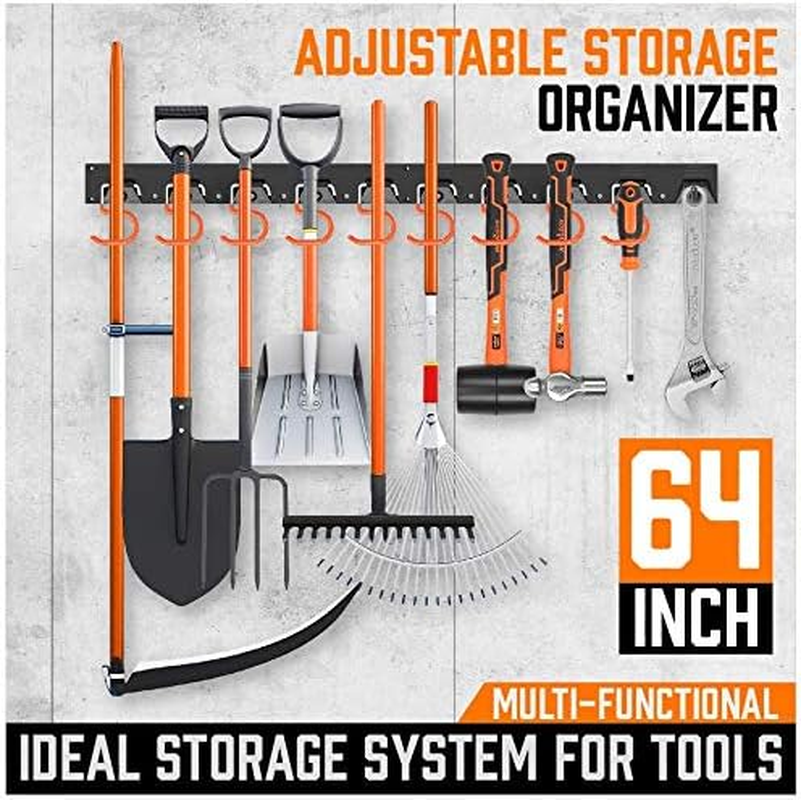 HORUSDY 64 Inch Adjustable Garden Storage System, Wall Mount Garage Tool Organizer, Tool Hangers for Mop and Broom Holder Shovel, Rake, Broom, Mop Holder, Etc. image number 5