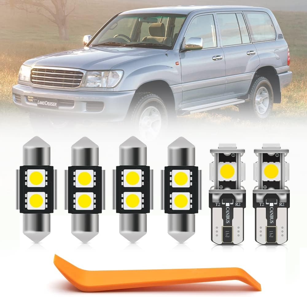 12Pcs Super Bright 6000K White LED Interior Light Kit Package for Toyota Land Cruiser 100 Series 1998 1999 2000 2001 2002 2003 2004 2006 2007 Interior Map Dome Trunk Door Light Bulbs image number 2