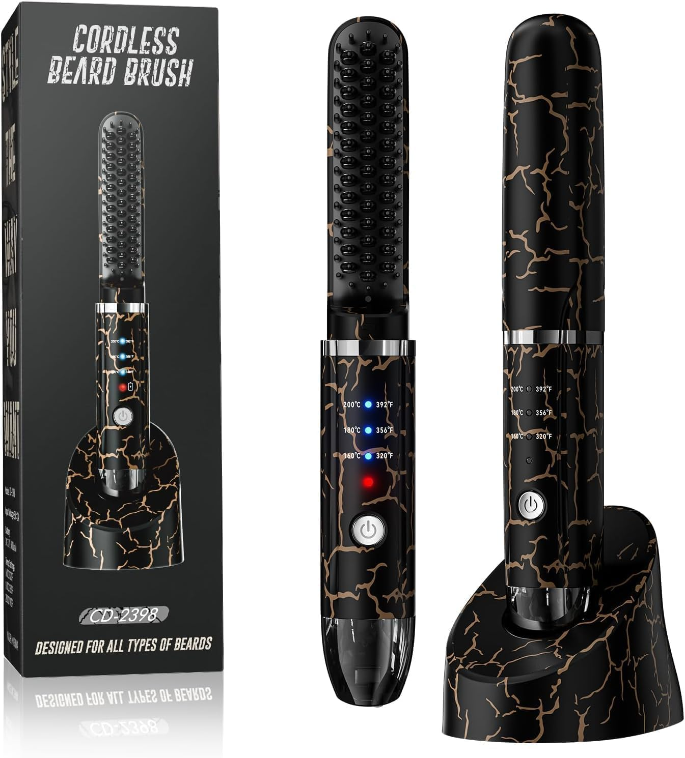 Beard Straightener for Men, Cordless Heated Beard Brush, Portable Beard Hot Combs, Ionic Mini Hair Straightener with 3 Temp Settings, Coarse Curly Hair Brush, Grooming Kit for Men image number 5