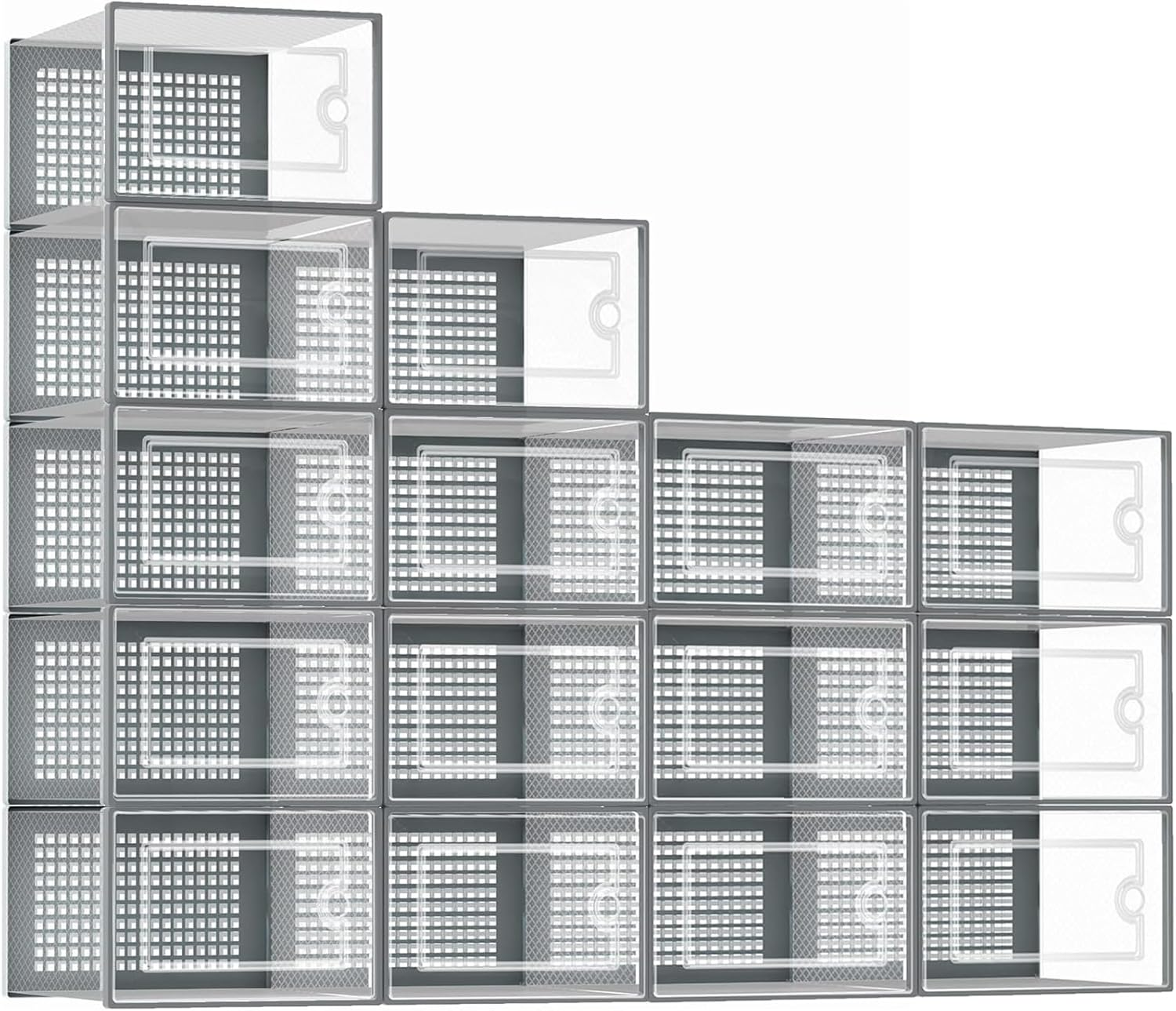Stusgo Large 15 Pack Shoe Storage Box, Clear Shoe Box Plastic Stackable Shoe Organizer for Closet, Space Saving Foldable Shoe Rack Sneaker Container Bin Holder 15(33X 24X14Cm) image number 5