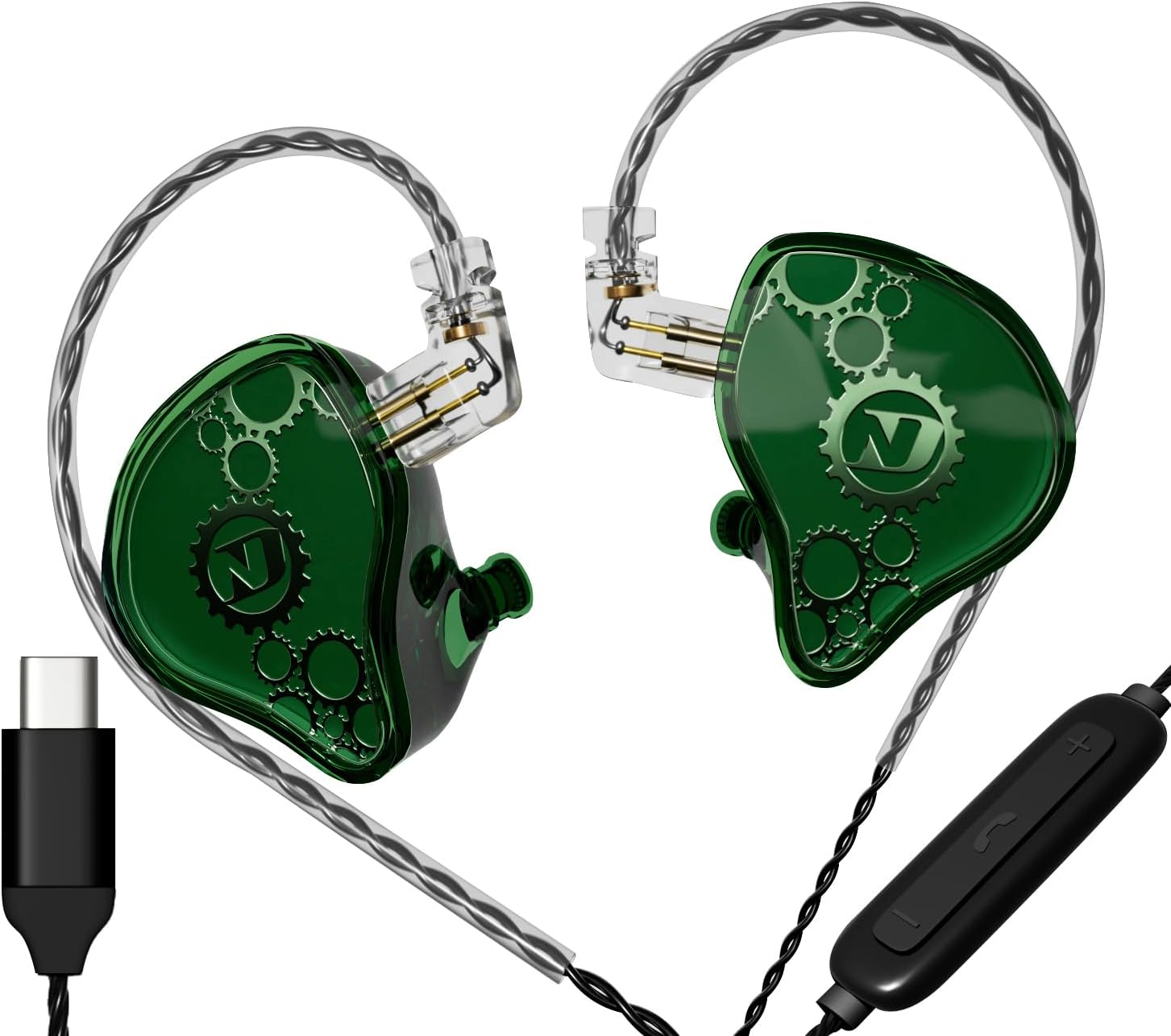 KAMINRUN ND Venus In-Ear Monitor Headphones, 10 Mm Double Magnetic Dynamic Driver IEM Earphones, Hifi Wired Gaming Earbuds, 2 Pin Detachable Cable (With Mic, Green, USB-C Port) image number 4