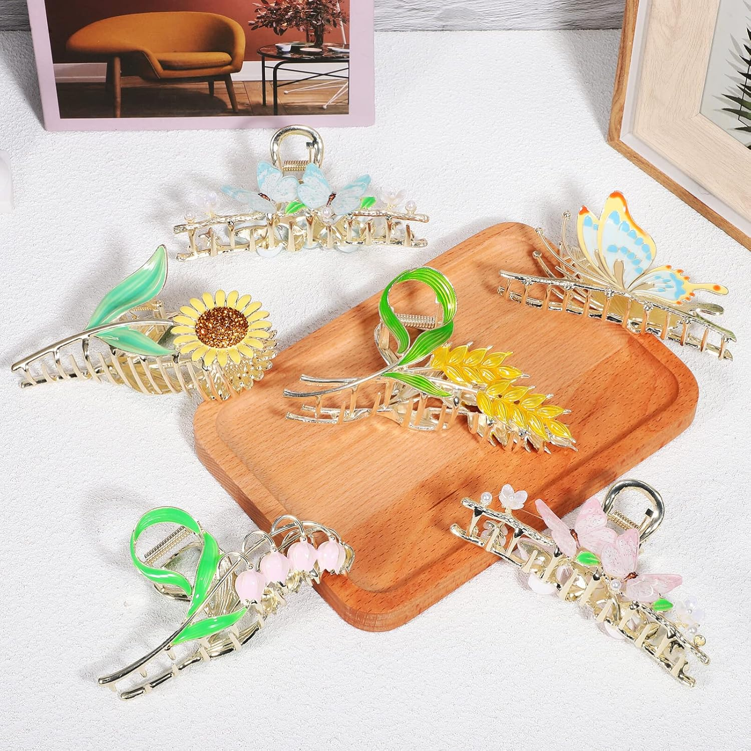 Beaupretty Large Hair Clips Flower Metal Hair Clips Hair Clip Flower Hair Clips Thick Hair Clips 6 Pieces image number 1