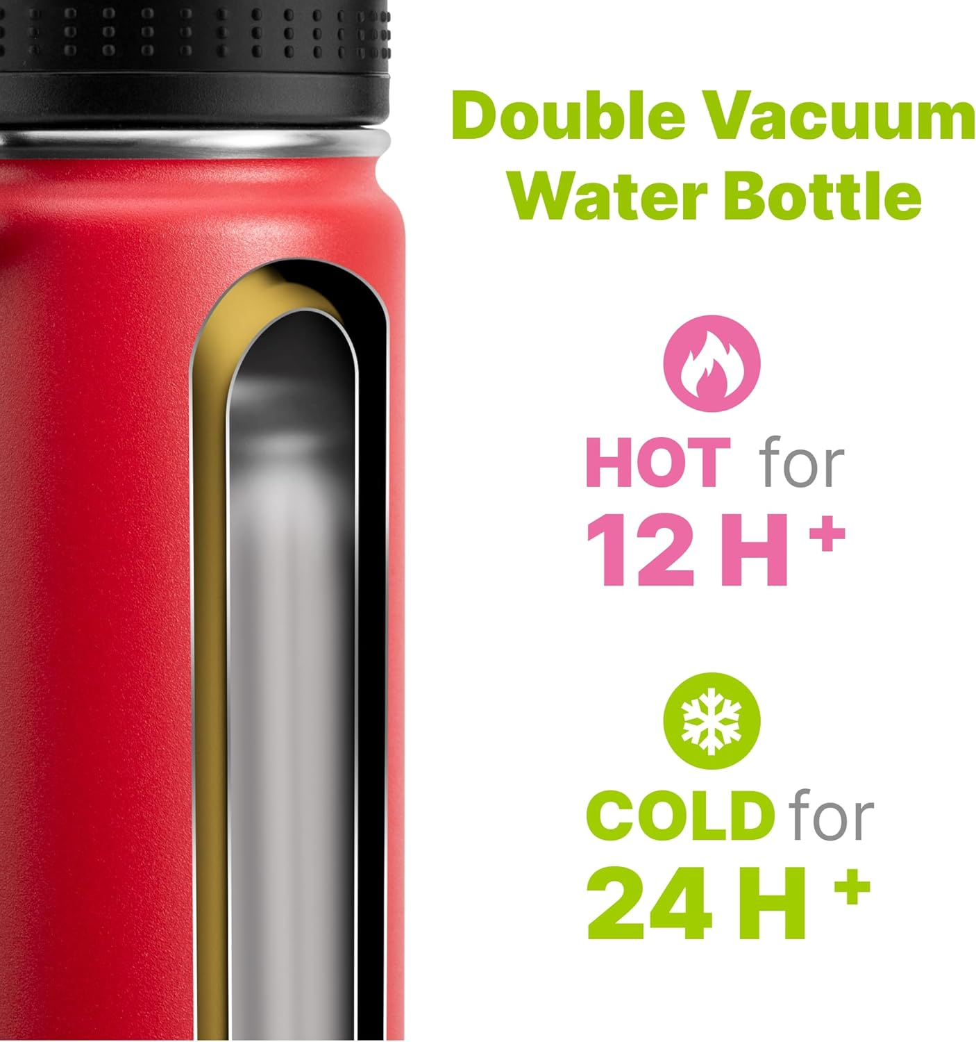 Kids Water Bottle 12 Oz Stainless Steel Insulated Water Bottle Wide Mouth with Leakproof Spout Lid-Sports Flask for Girl and Boy (Canyon Red-Black) image number 3