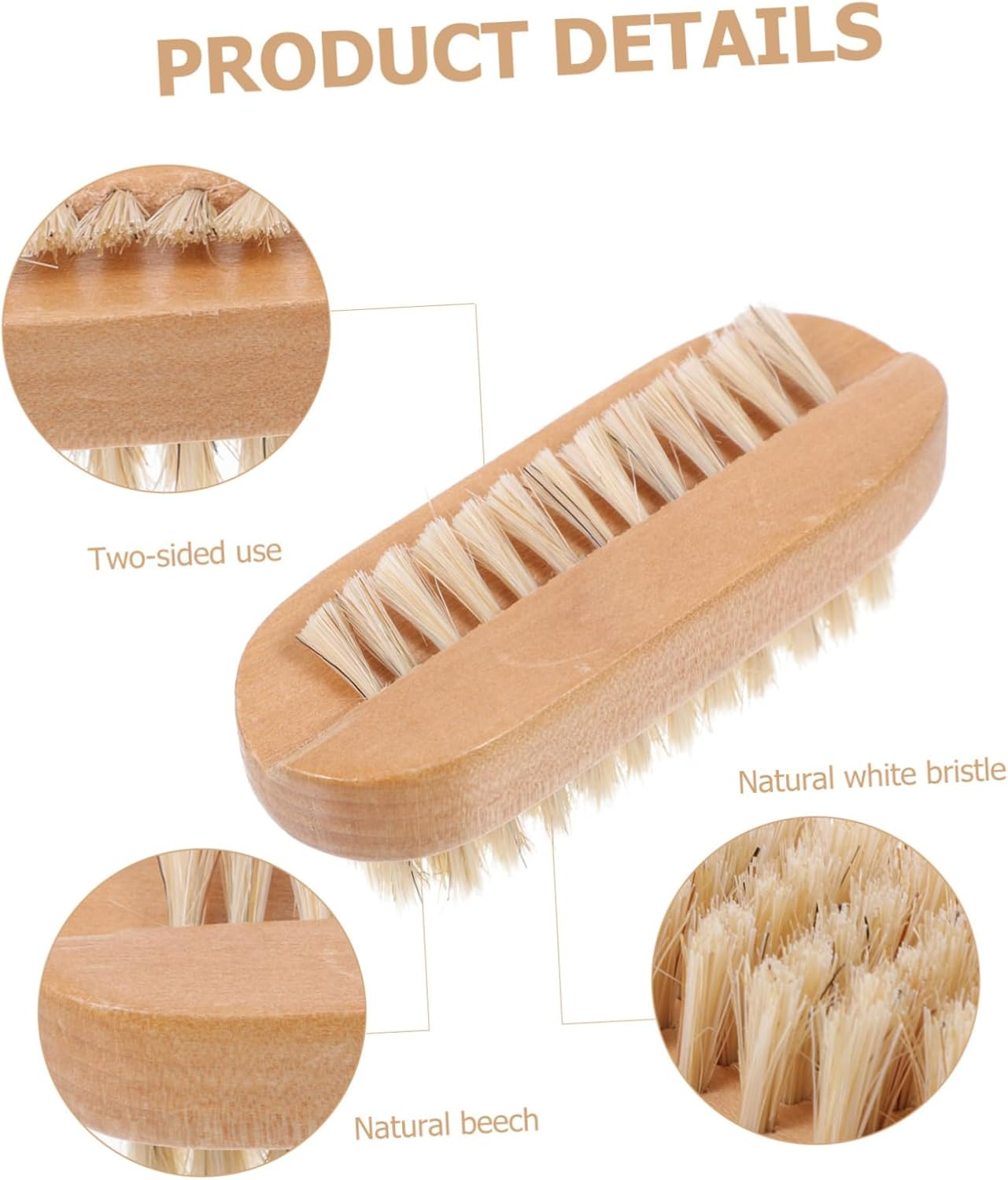 LOORGVEL 1Pc Wooden Nail Brush Natural Boar Bristles for Fingernail Cleaning Lightweight Design for Home Nail Care Art Wood image number 4