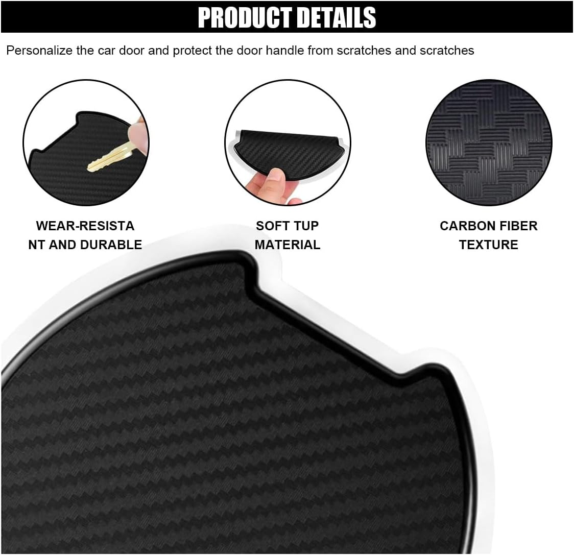 4PCS Car Door Handle Cup Scratch Protectors, TPU Carbon Fiber 3D Sticker, Paint Cover Guard Pad, Universal Protective Film for Most Cars (Large) image number 5