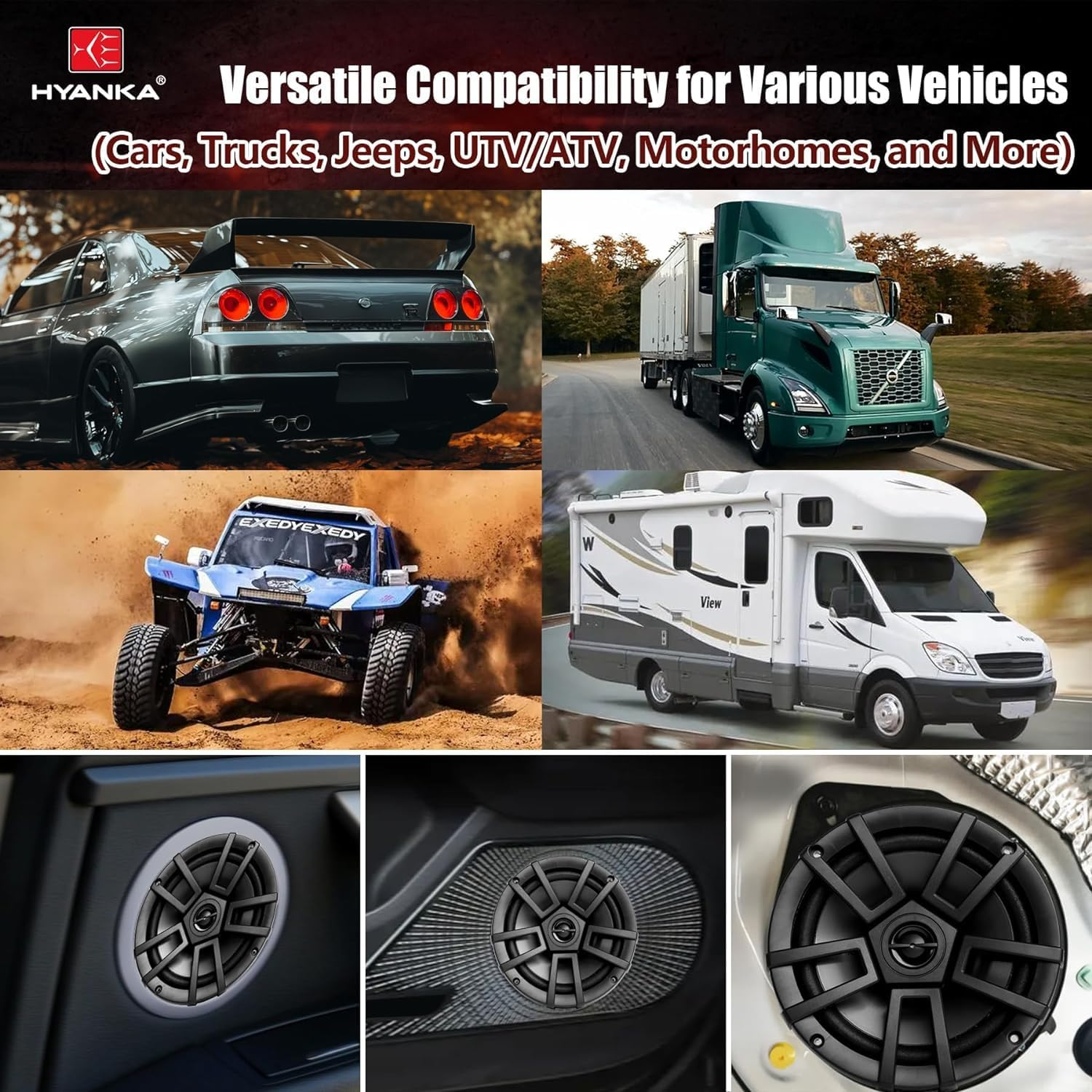 H YANKA 6.5 Car Speakers, Full Range Stereo 500 Watt Max 2-Way Coaxial Car Audio Speakers, Professional Car Door Speakers, Sound Stereo and No Distortion, Y30 Magnet Woofer and Ndfeb Tweeter （1 Pair） image number 2