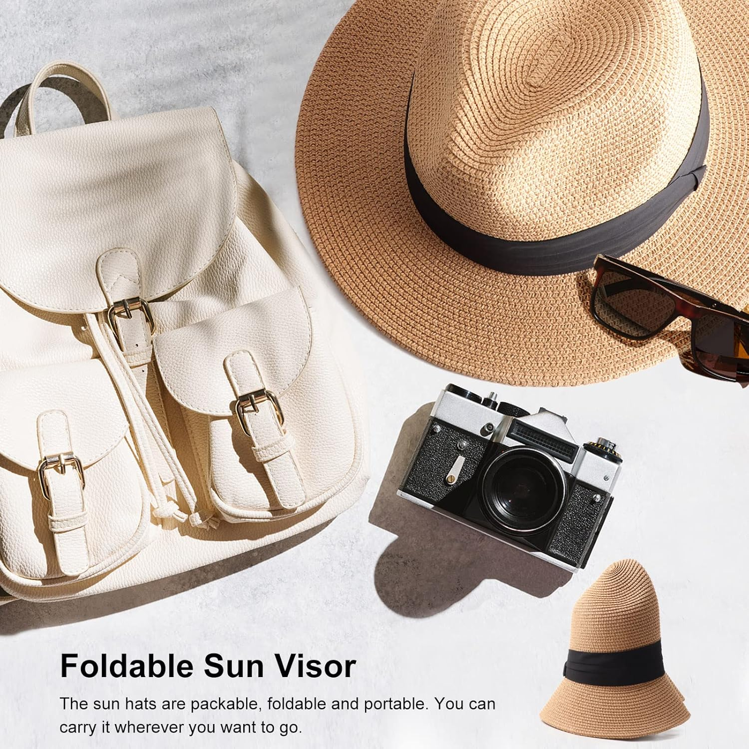 DRESHOW Womens Big Bowknot Straw Hat Floppy Foldable Roll up Beach Cap Sun Hat UPF 50+