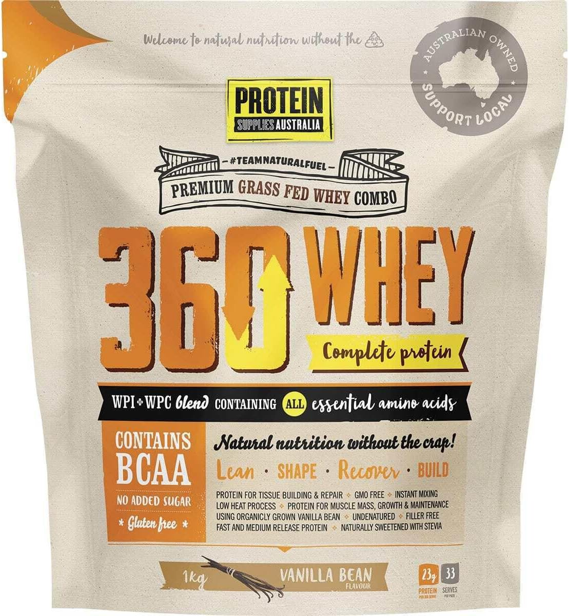 Protein Supplies Australia 360 Whey WPI+WPC Combo Complete Protein Powder 1 Kg Vanilla Bean,, Vanilla 1 Kilograms