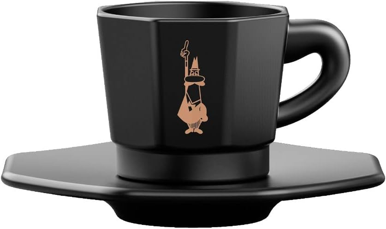 Bialetti - 4 Pieces Set of 8-Faced Espresso Coffee Cups with Gentleman with Moustaches Logo, Porcelain, White image number 5