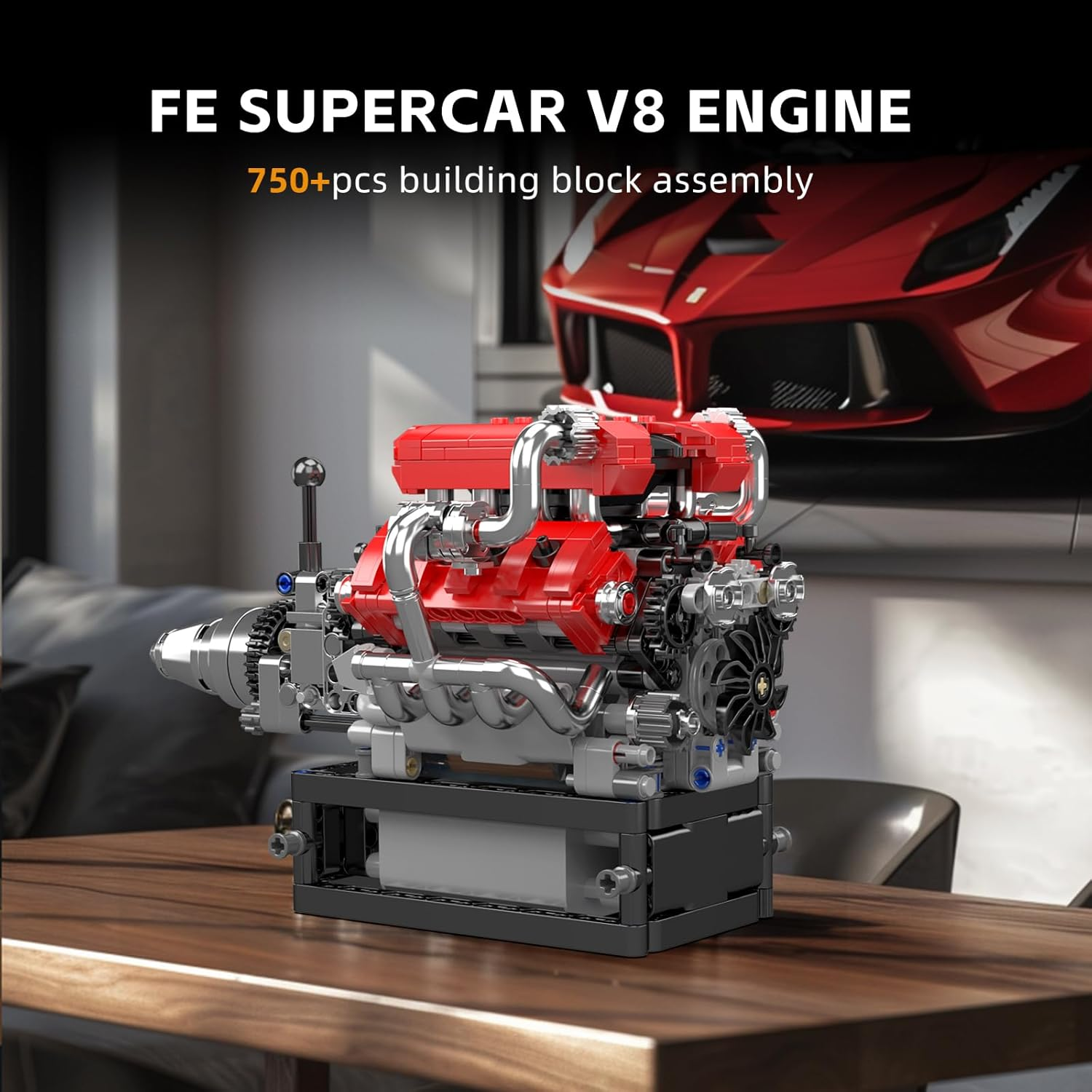 Mould King 10204 V8 Engine Building Blocks Sets, V8 Engine Model Kit That Run, Build Your Own STEM Model Mini Engine, 8-Cylinder FE Car Engine Building Engineering Toys for Kids/Adults(750+Pcs) image number 6