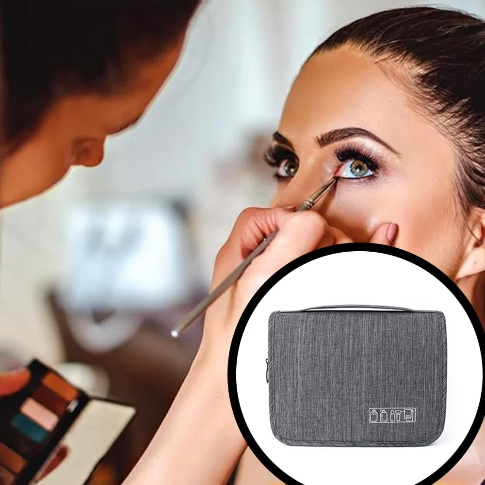 Hangable Shower Bag, Foldable Hygiene Bag, Mesh Shower C&acirc;ddy Basket with Hook, Fashionable Hanging Travel Toiletry Bag, Shower Organizer Kit for Toiletries Cosmetics Makeup Stylish and Modern (Grey) - Blue image number 3