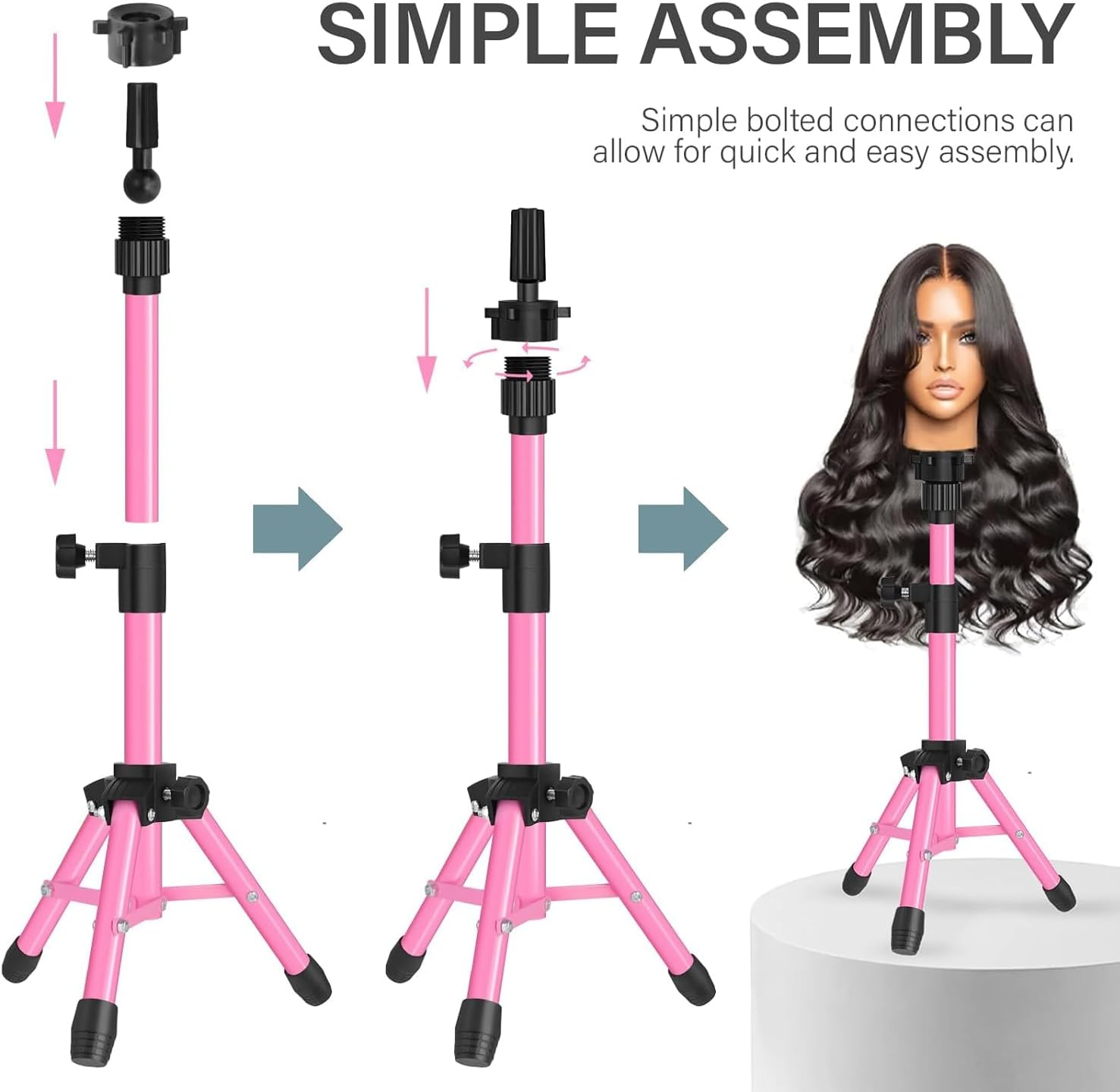 25 Inch Mannequin Head Stand Tripod for Mannequin Head Wig Stand Tripod Wig Head Stand for Training Heads and Canvas Block Head (Mannequin Head Not Included,Pink) image number 6