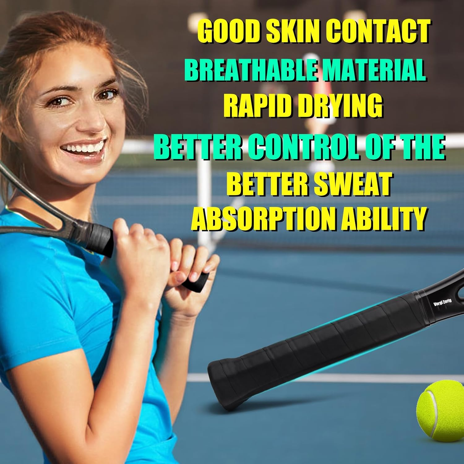 VORHI ZORIG Tennis Racquet Grip Tape, 6-12 Pack Replacement Overgrips image number 2